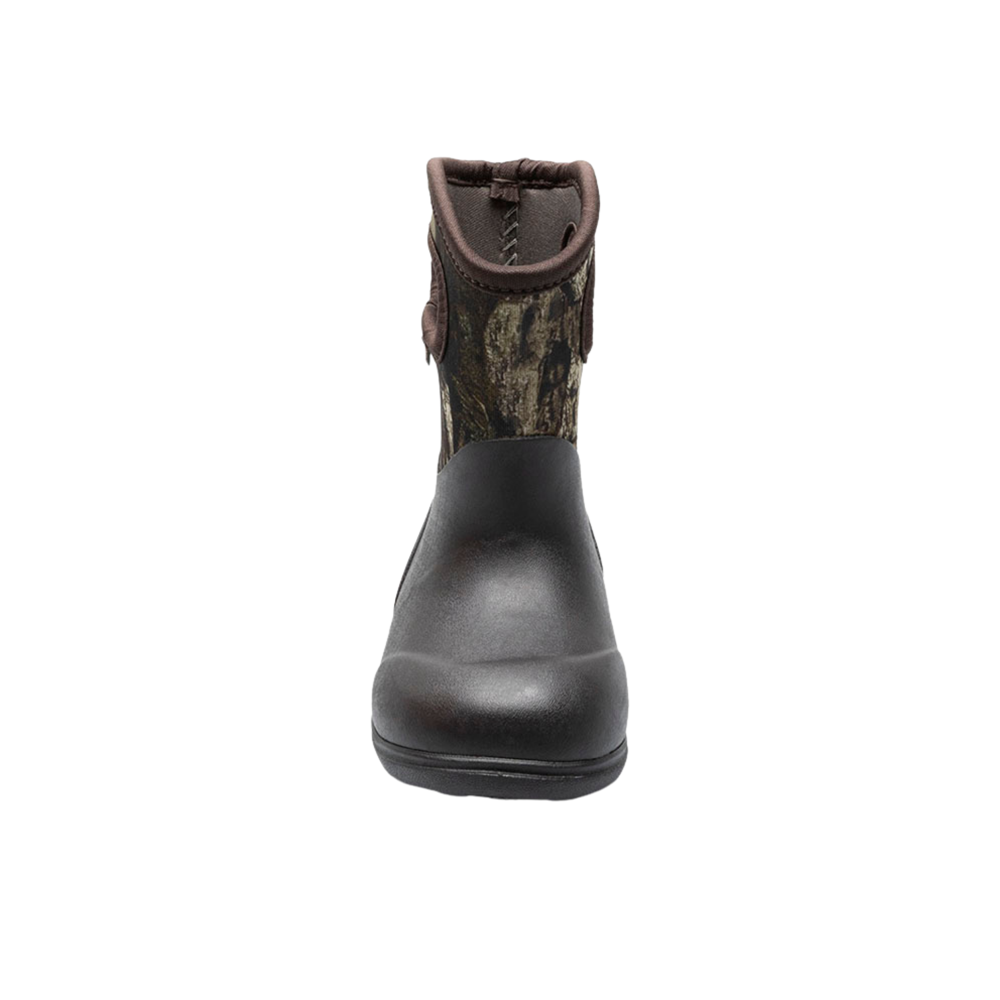 Front view of BOGS Classic Toddler waterproof rain boots with Mossy Oak design