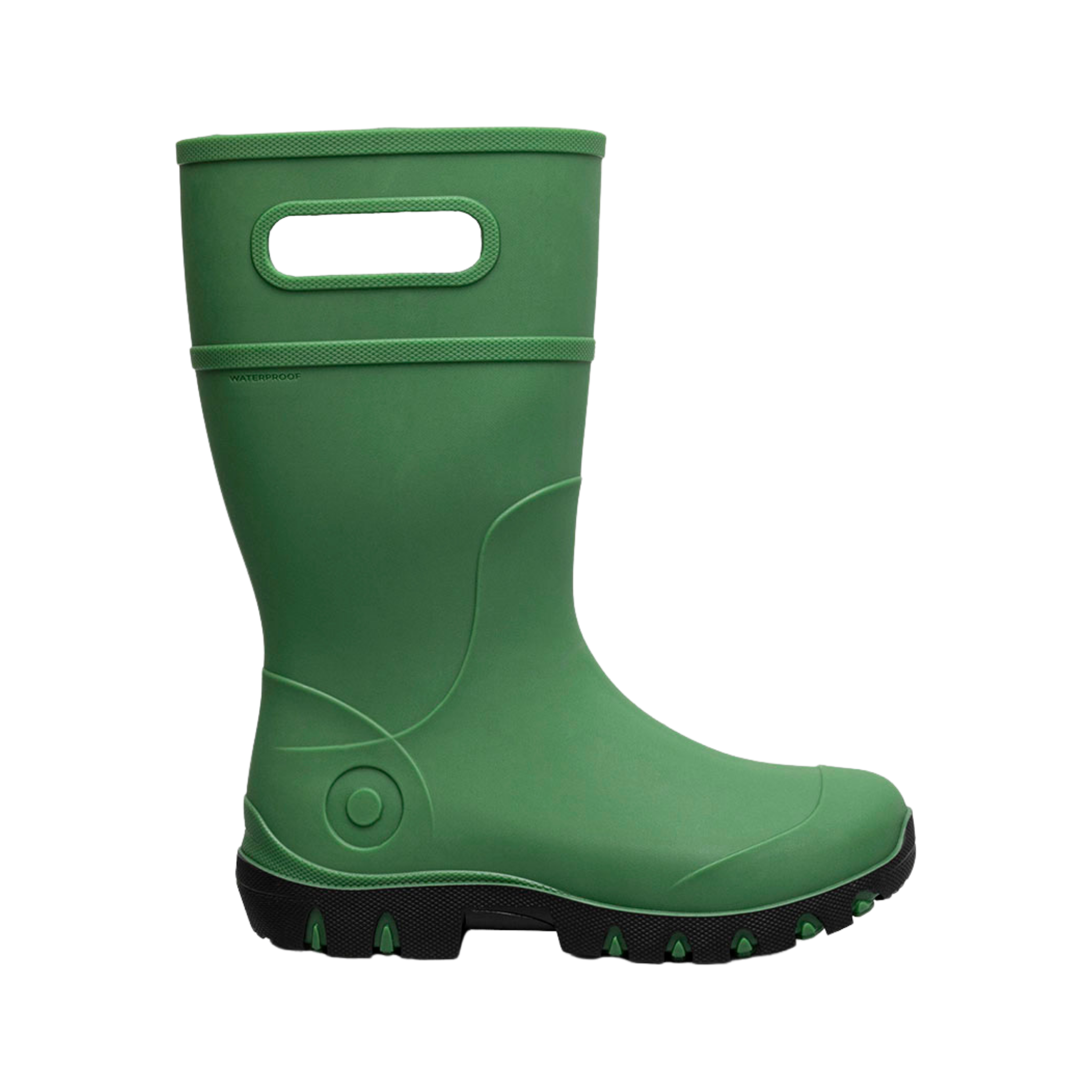 BOGS Kids Essential Tall waterproof rain boots in Grass color, suited for rainy days in Whistler