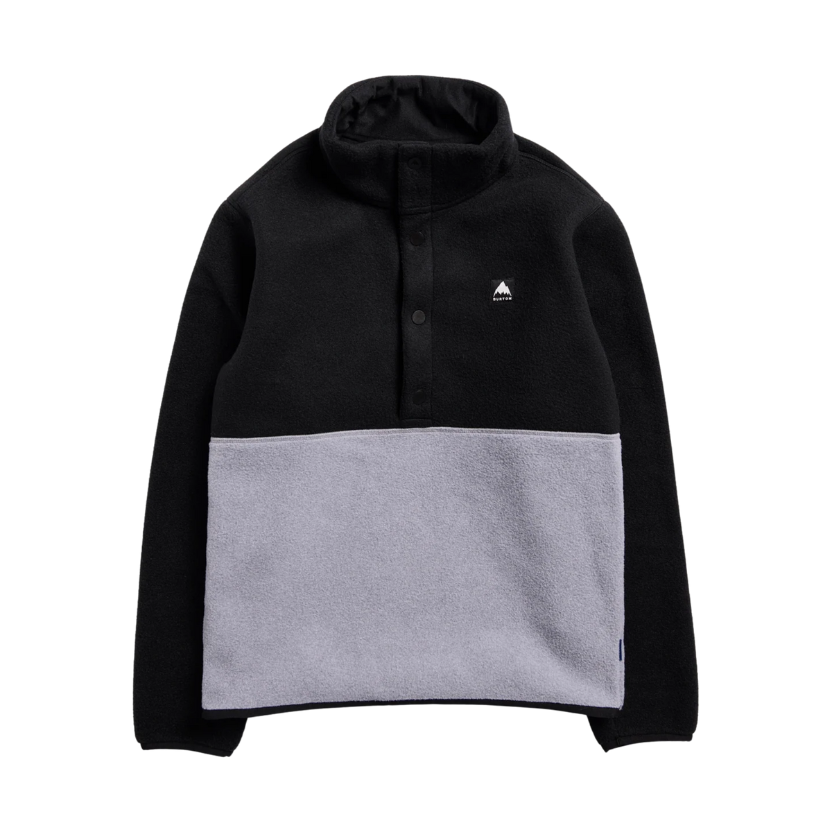 Burton Kids Cinder Fleece Anorak in True Black / Grey Heather with soft 255GSM recycled polyester polar fleece, snap-front placket and stretch-bound cuffs and hem