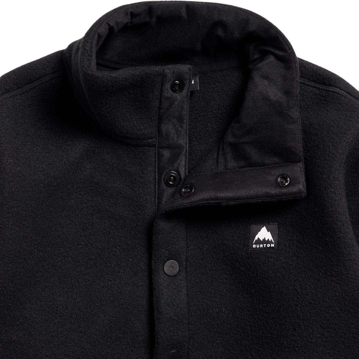 Burton Kids Cinder Fleece Anorak collar detail in True Black / Grey Heather with soft recycled polyester polar fleece for comfortable warmth