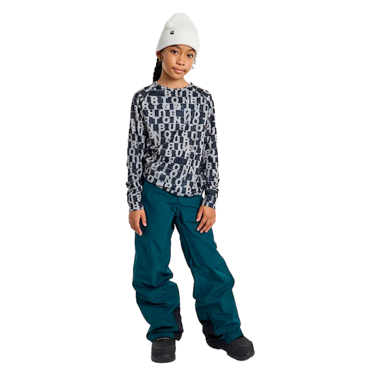 Front view of Burton Kids GORE-TEX Shell Snow Pants in Deep Emerald with 150D recycled polyester shell and adjustable waistband