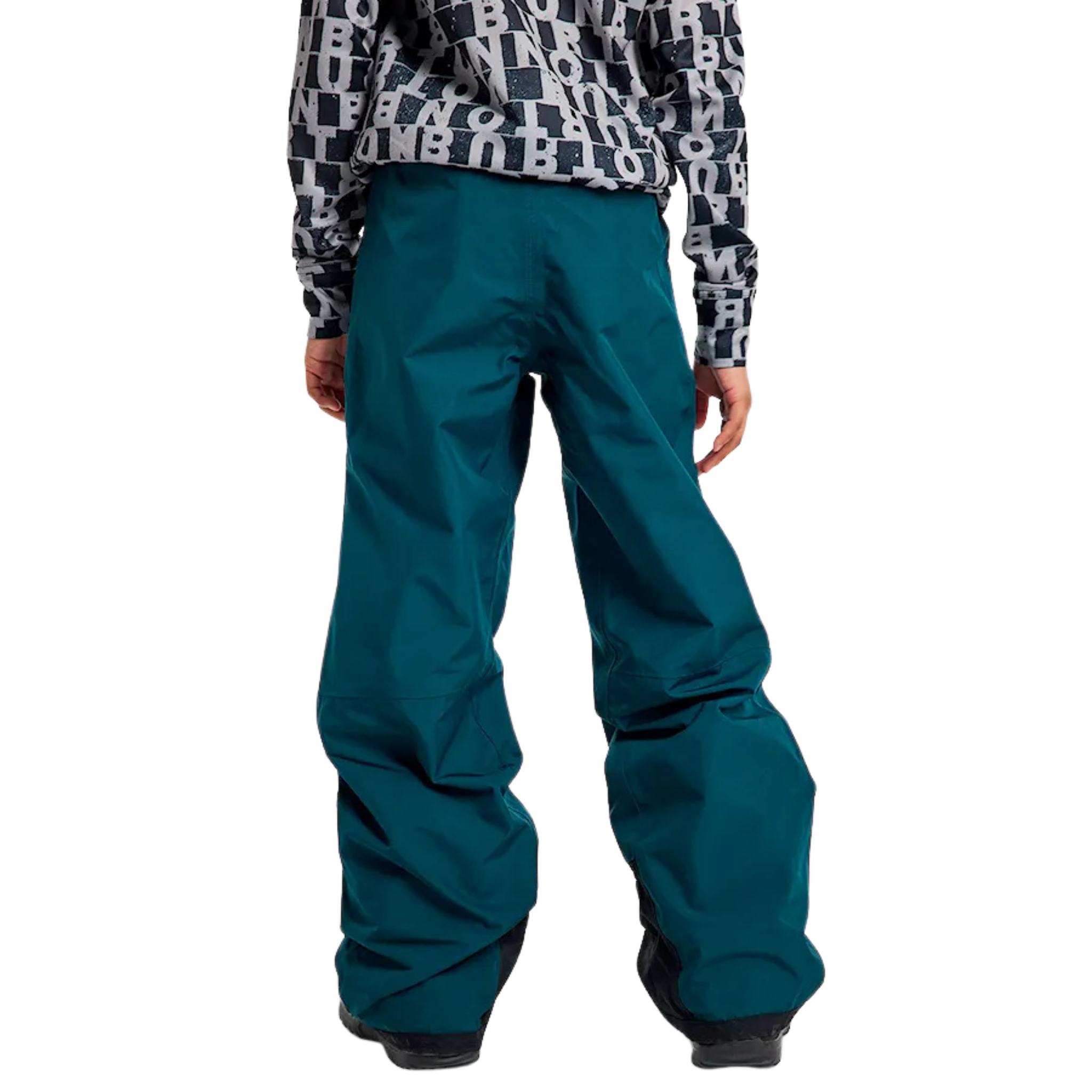 Rear view of Burton Kids GORE-TEX Shell Snow Pants in Deep Emerald with articulated construction and fully taped seams