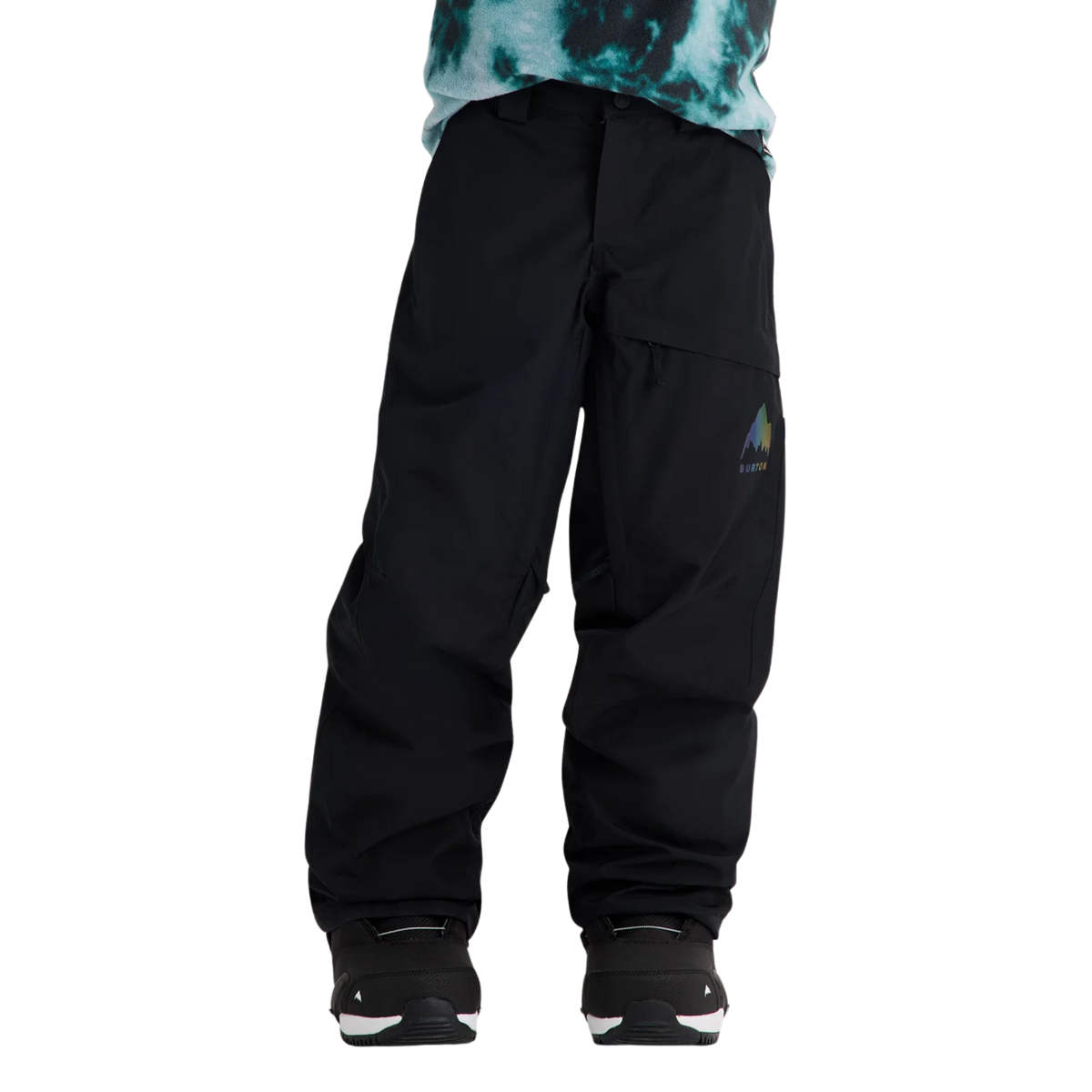 Front view of Burton Kids GORE-TEX Shell Snow Pants in True Black with 150D recycled polyester shell and adjustable waistband