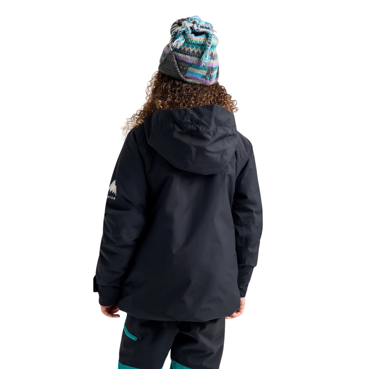 Rear view of Burton Kids GORE-TEX Powline Jacket in True Black design with waterproof windproof shell and articulated regular fit