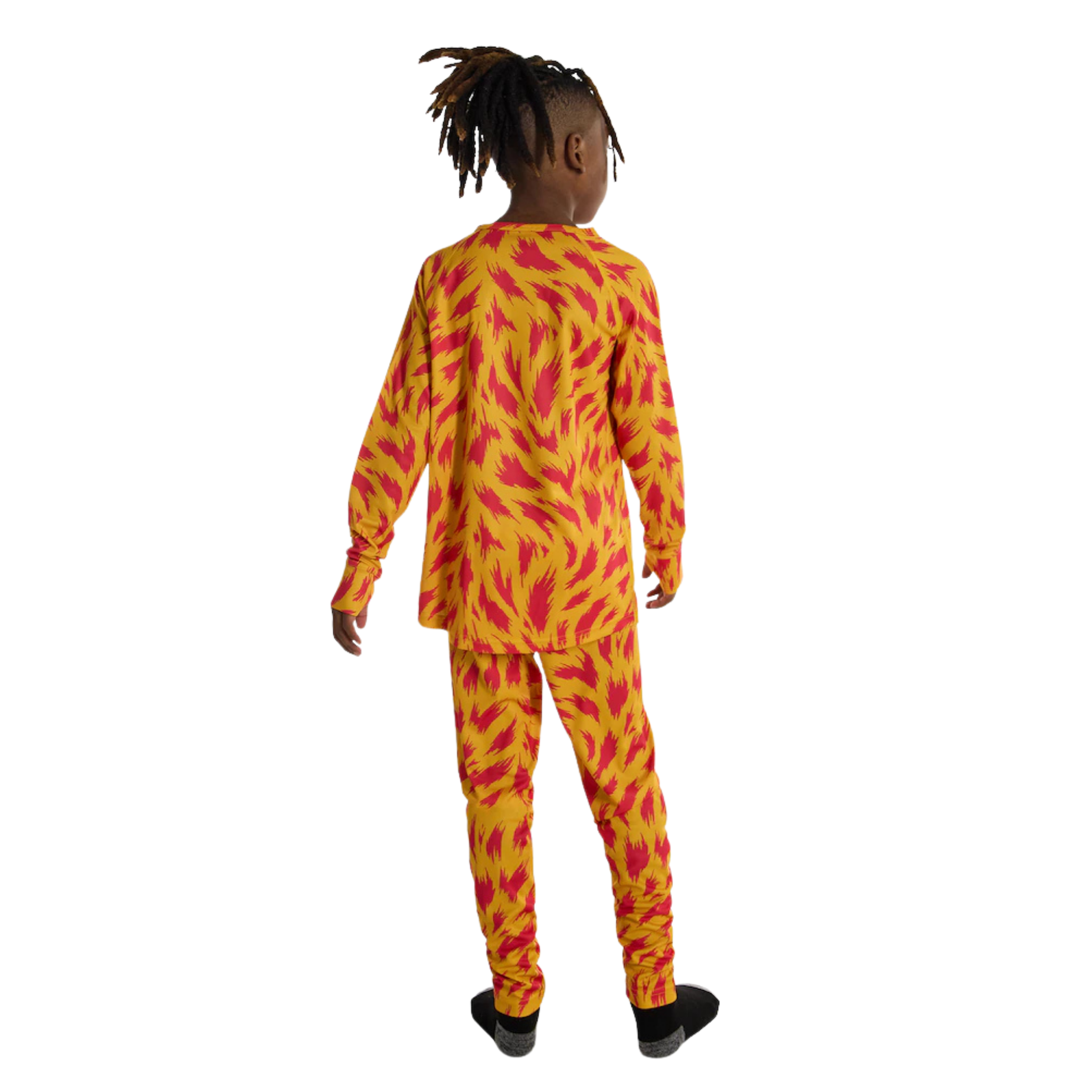 Rear view of Burton Kids Lightweight Base Layer Set in Fur Goldenrod design with quick-drying 100% recycled polyester construction