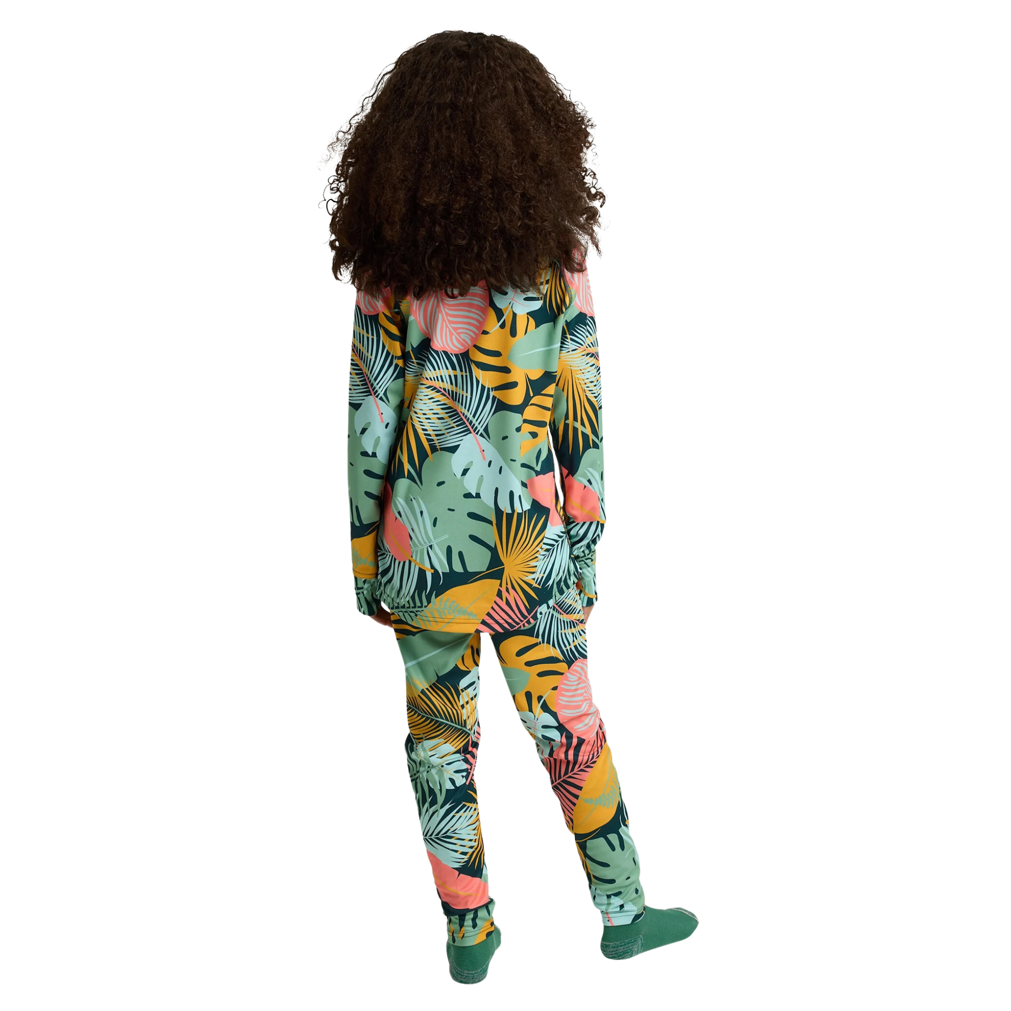 Rear view of Burton Kids Lightweight Base Layer Set in Oversized Tropical design with quick-drying 100% recycled polyester construction