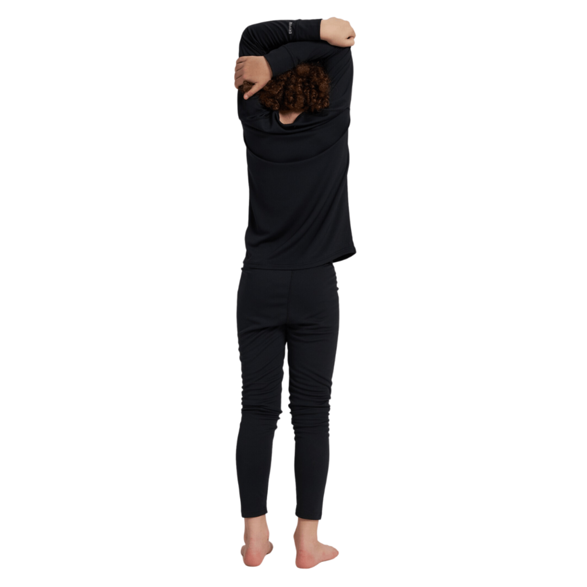 Rear view of Burton Kids Lightweight Base Layer Set in True Black design with quick-drying 100% recycled polyester construction