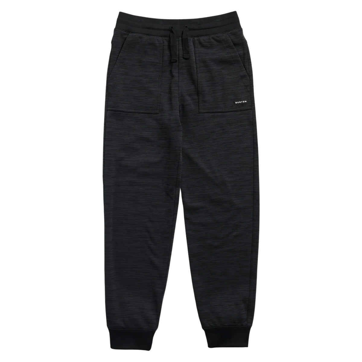 Burton Kids Oak Fleece Pants in True Black Heather with recycled polyester brushback fleece, adjustable drawcord waist, rib cuffs and handwarmer pockets