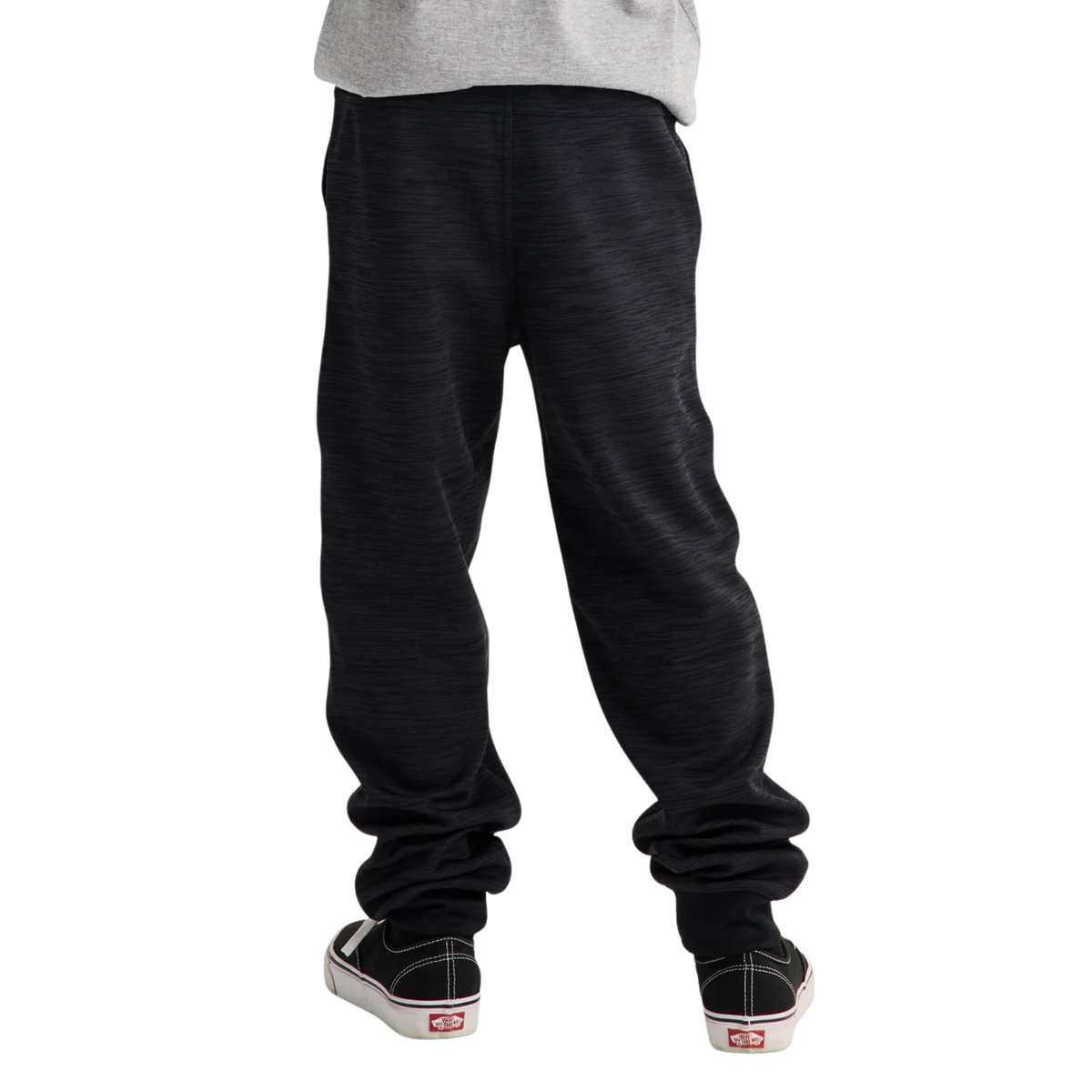 Rear view of Burton Kids Oak Fleece Pants in True Black Heather with soft recycled polyester brushback fleece and comfortable regular fit