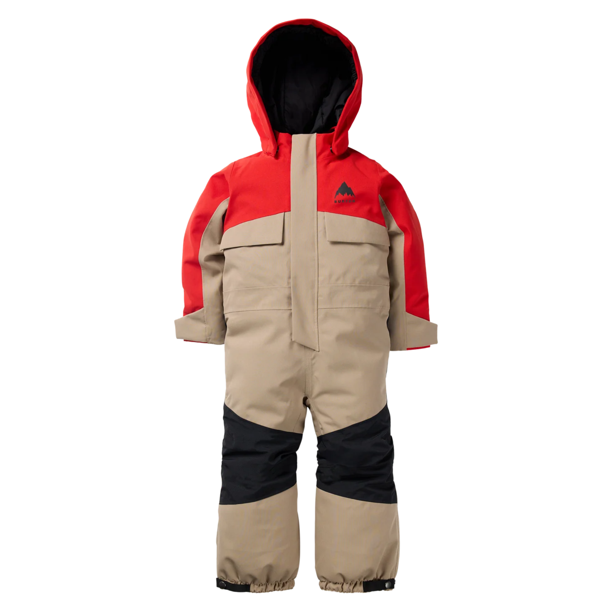 Burton Kids One-Piece Snowsuit in Flame Scarlet / Summit Taupe design with 15K waterproofing, 15K breathability and 100g ThermacoreECO insulation