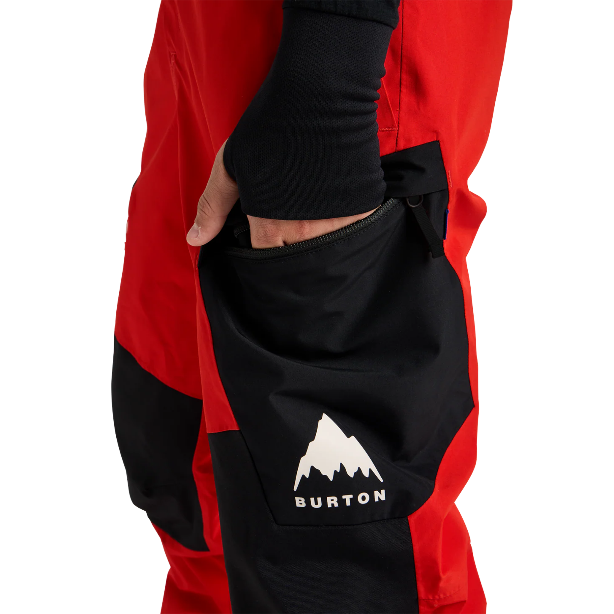 Burton Kids Powline GORE-TEX 2L Bib Pants in Flame Scarlet / True Black color combination with secure zippered thigh pockets and articulated construction