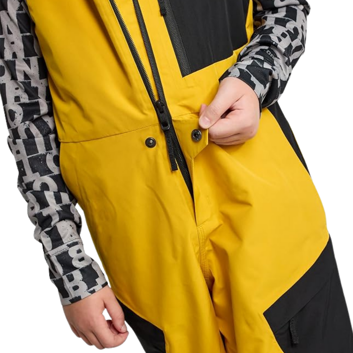 Burton Kids Powline GORE-TEX 2L Bib Pants in Goldenrod / True Black color combination with durable YKK zippers and fully taped weatherproof construction