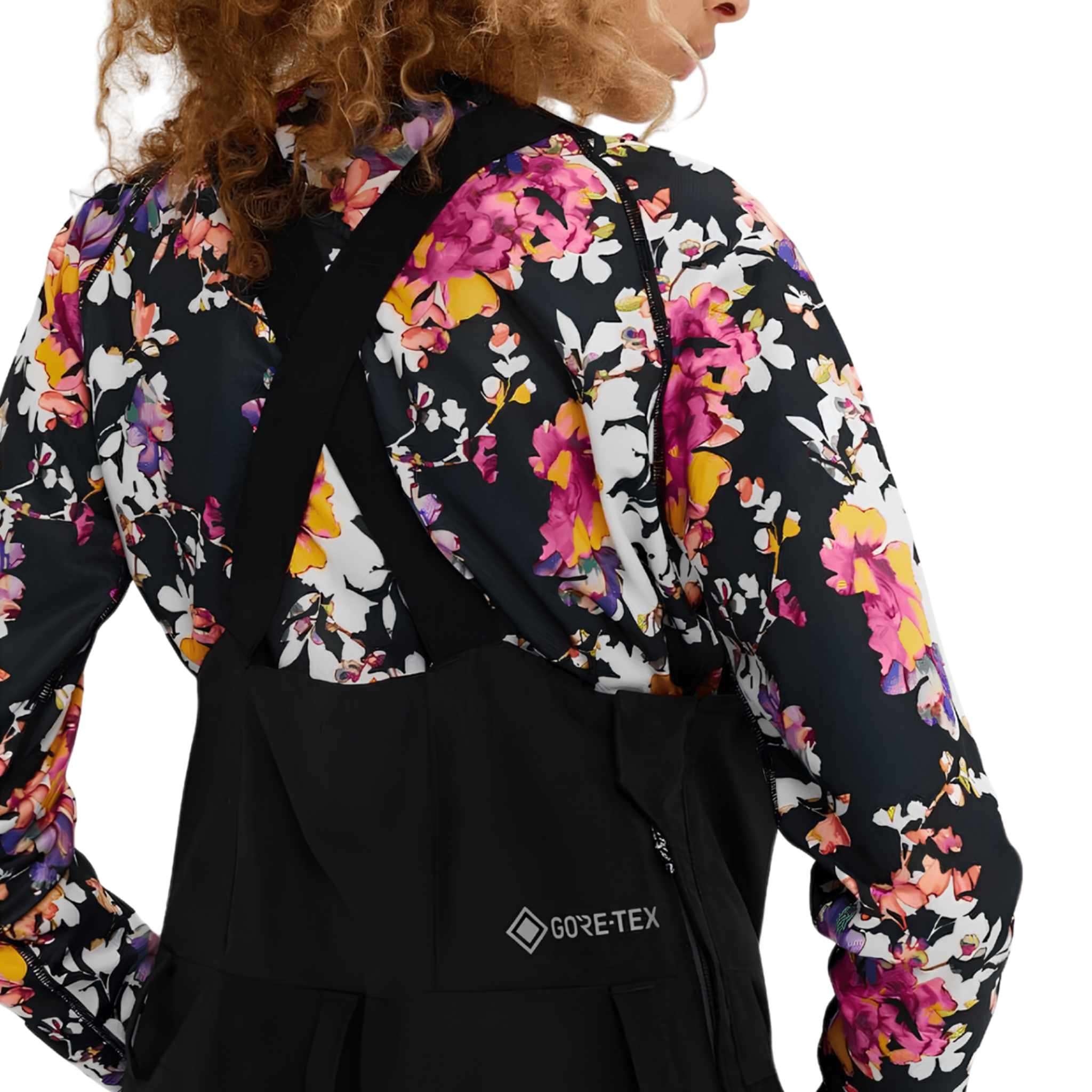 Rear view of Burton Kids Stark GORE-TEX 2L Bib Pants in True Black design with adjustable suspenders and reinforced construction