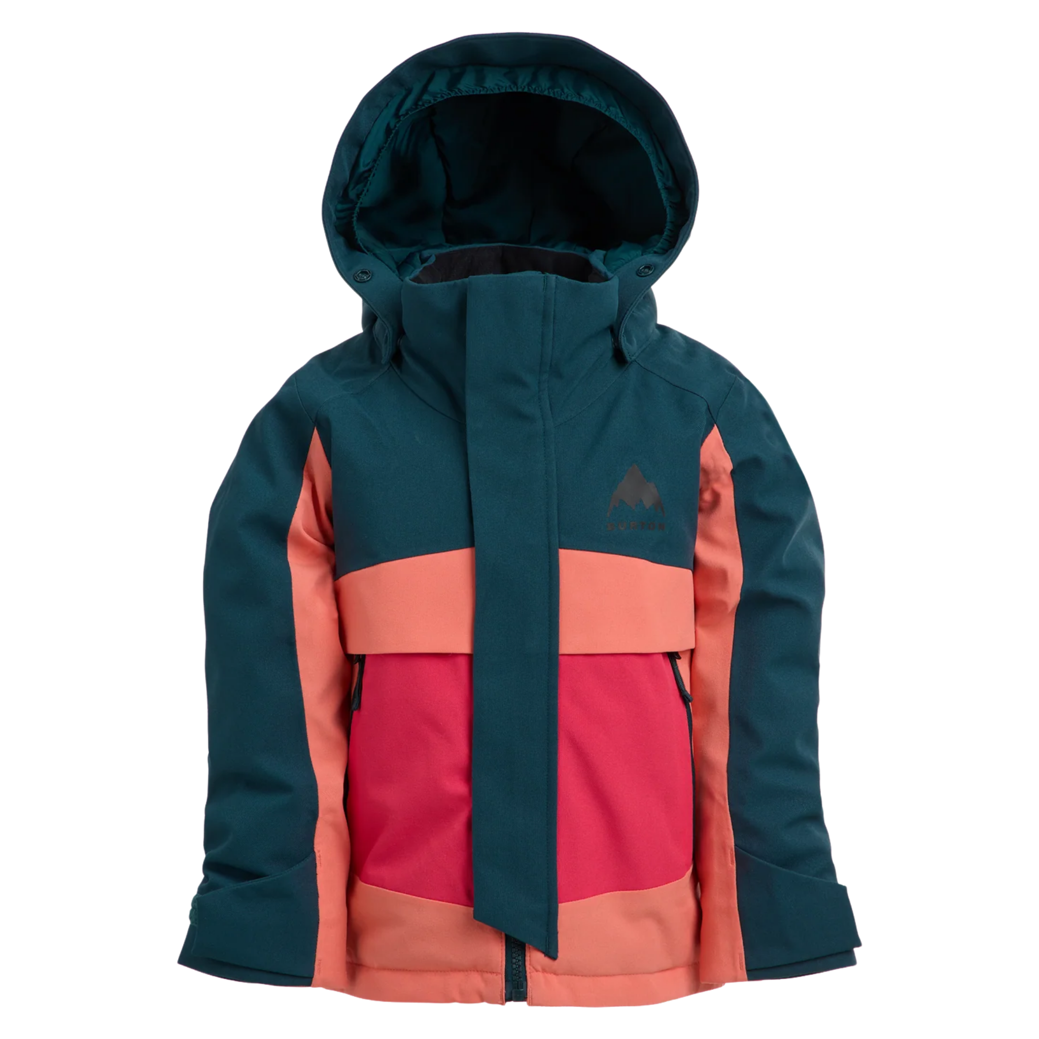 Burton Toddler Ascutney 2L Jacket in Deep Emerald / Peach Echo / Azalea Pink design with 15K waterproofing, 15K breathability and 180g ThermacoreECO insulation