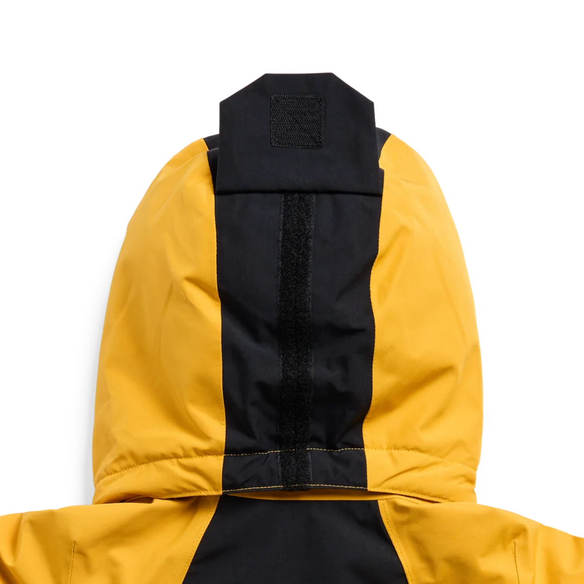 Rear view of Burton Toddler GORE-TEX Outbeam One Piece hood in Goldenrod / True Black with stormproof GORE-TEX construction for cold and snowy conditions