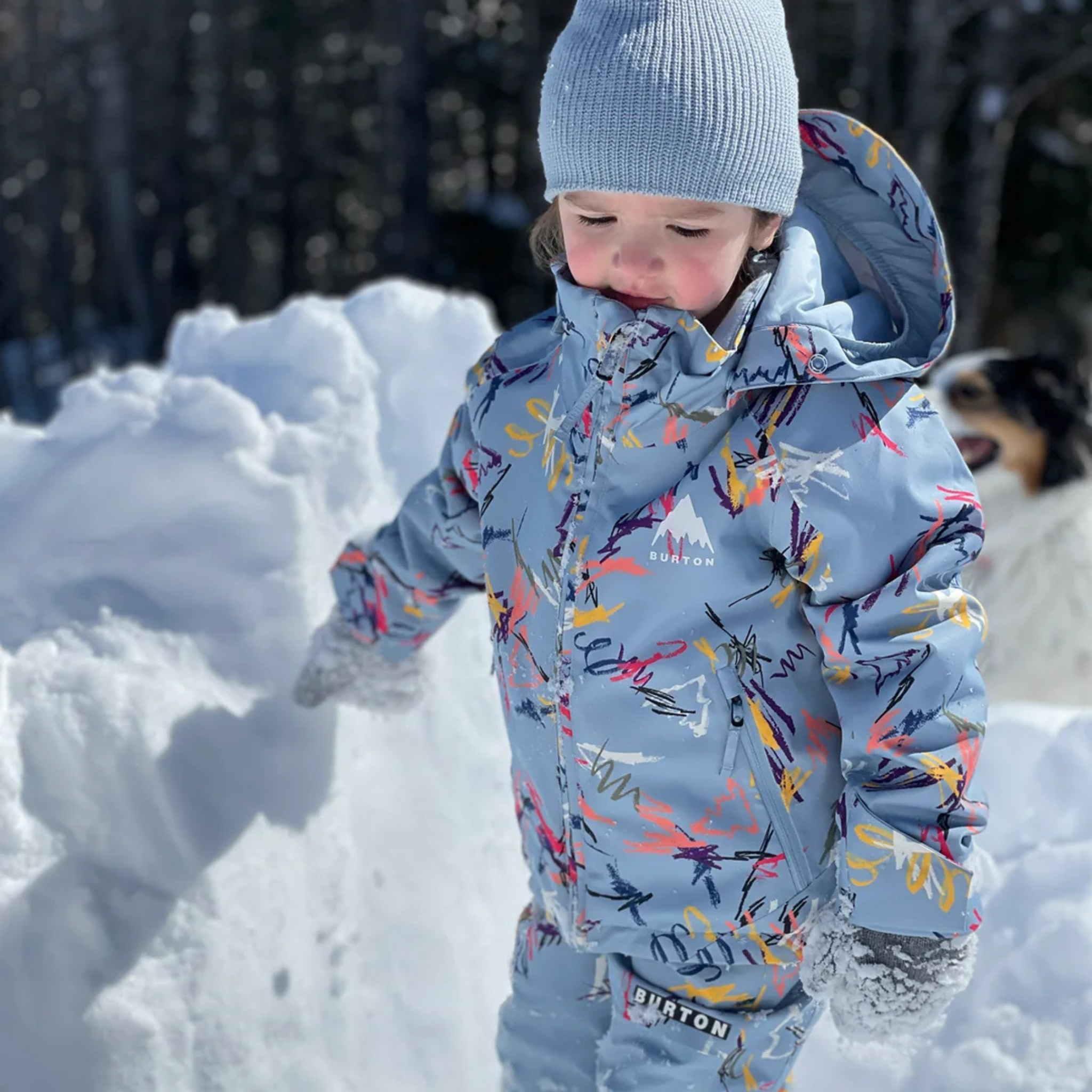 Toddler wearing Burton Hillslope 2L Jacket with 180g insulation and 10K waterproofing on a snowy day in Whistler