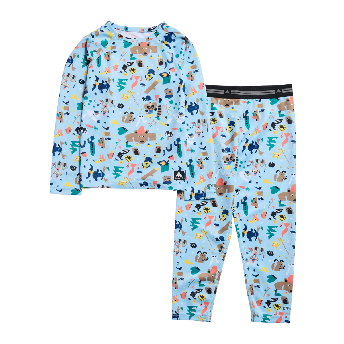 Burton Toddler Lightweight Baselayer Set in Critters design with breathable DRYRIDE Ultrawick top and pants, quick-drying stretch fabric and regular fit