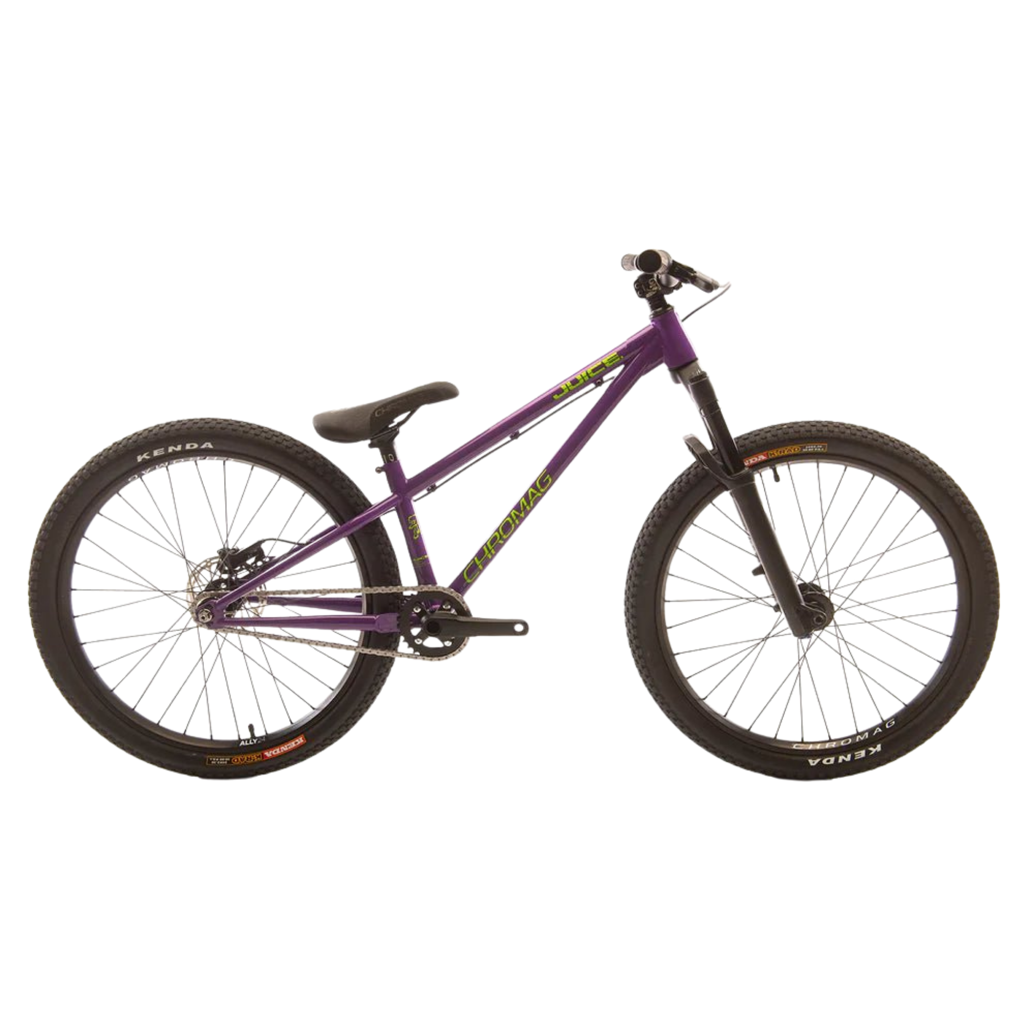 Chromag Juice kids dirt jump mountain bike in Grape color with 4130 chromoly frame and 20 or 24 inch wheels