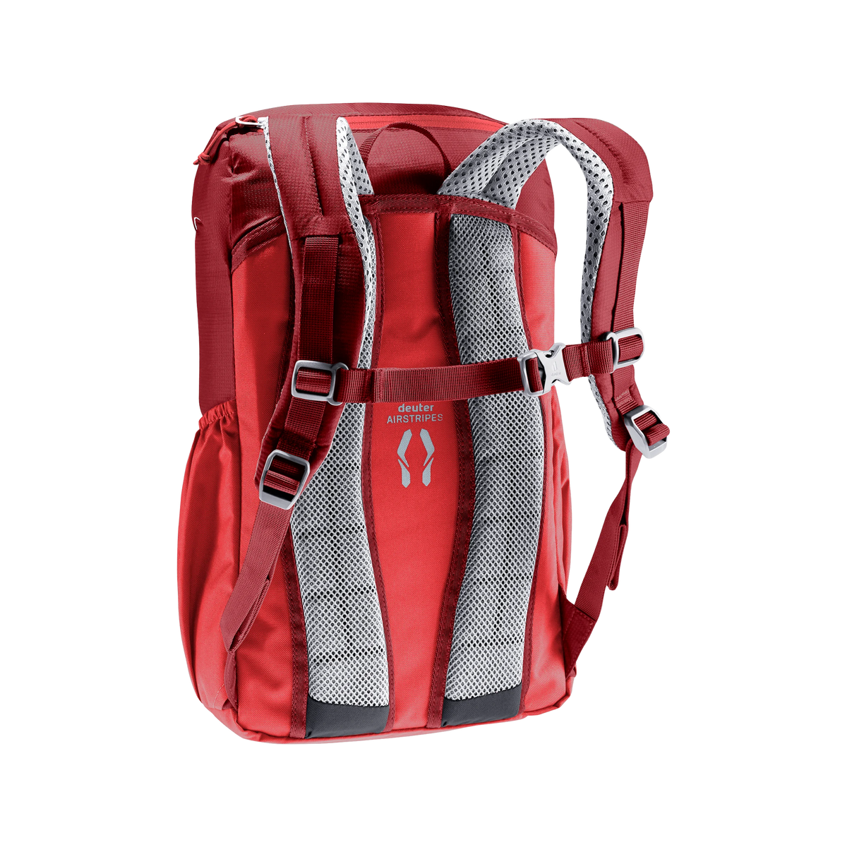 Deuter Junior 18L Backpack in Cherry color with S-shaped shoulder strap and Soft-Edge finish designed to comfortably fit children's shoulders