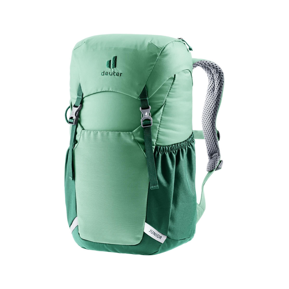 Deuter Junior 18L Backpack in Spearmint color suited for kids ages 7+ with Airstripes back system, S-shaped shoulder straps and durable outdoor construction