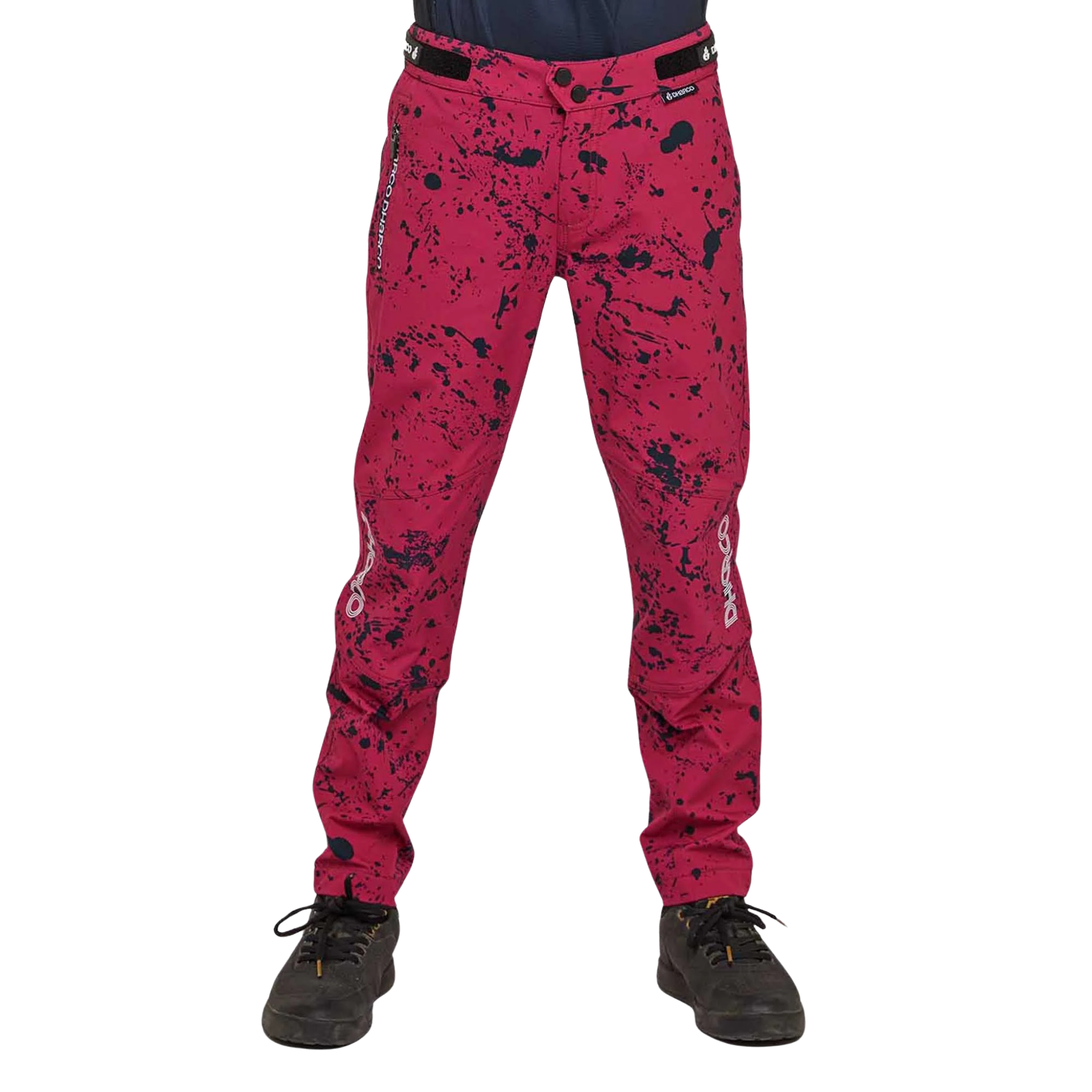 DHaRCO Youth Gravity Pants in Chili Pepper design with 95% nylon 5% spandex, water-resistant 4-way stretch fabric and knee pad-compatible fit