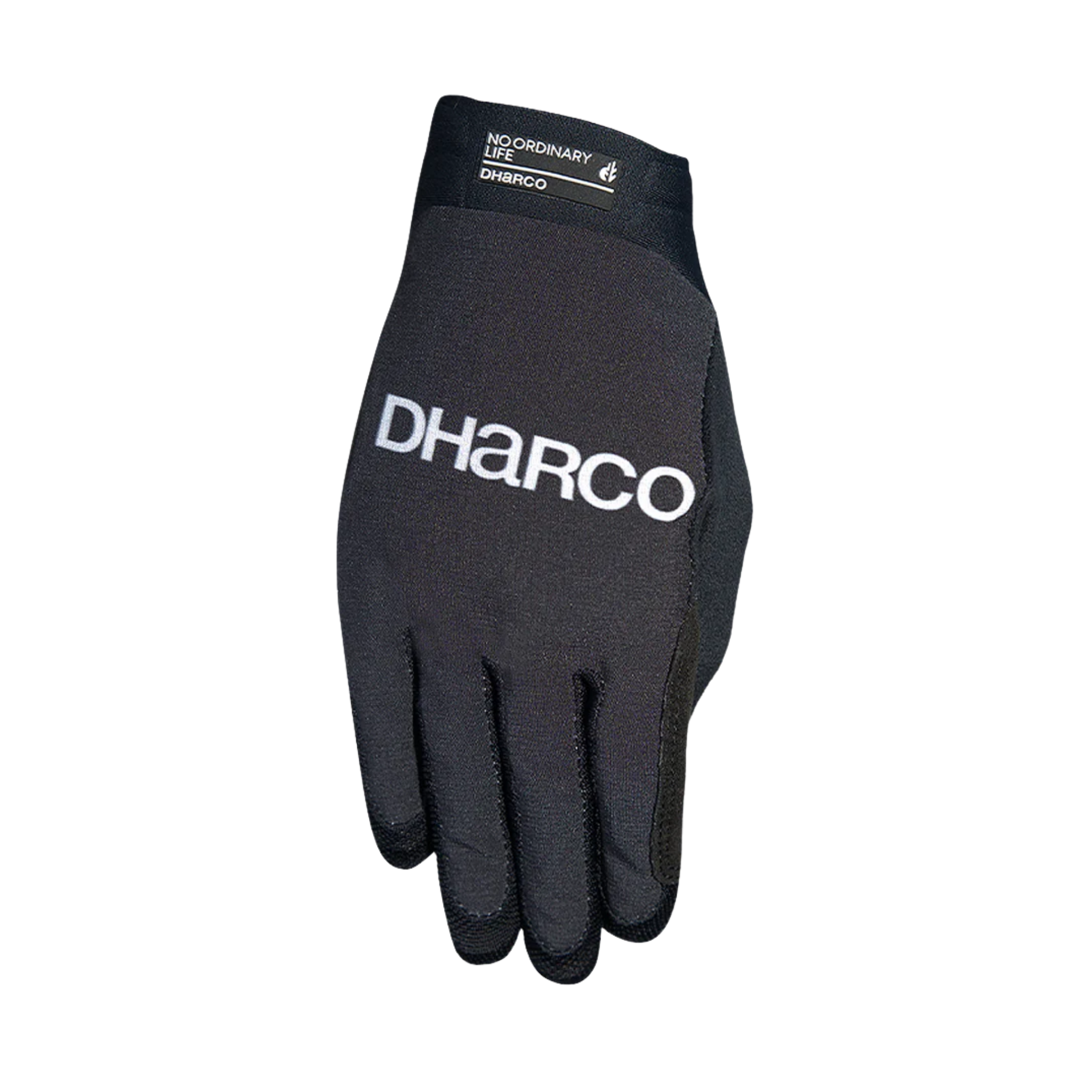 DHaRCO Youth Race Glove in Black with silicone palm grip, breathable mesh fabric, bonded seams and touchscreen compatibility