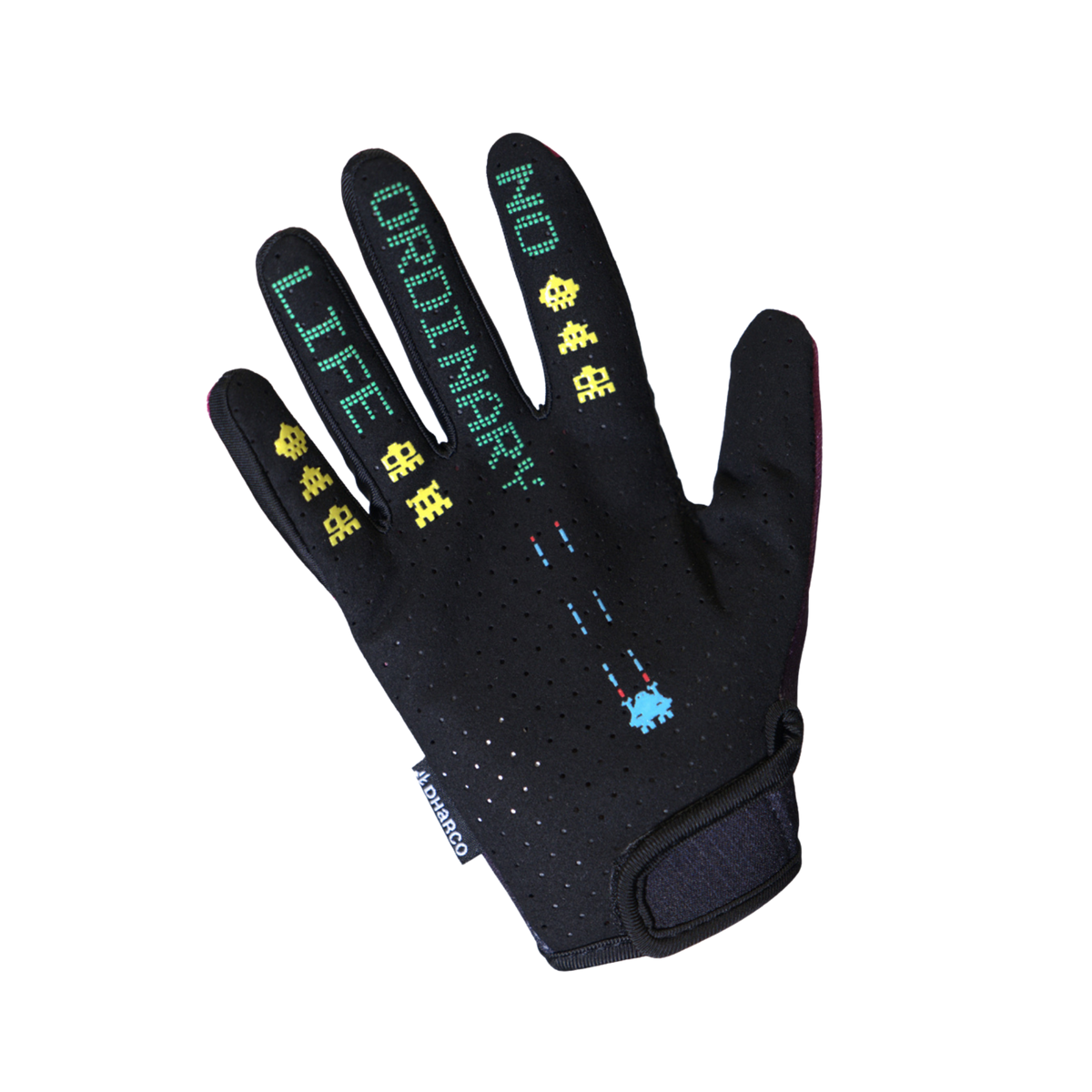Palm view of DHaRCO Youth Race Glove in Cherry Dip design with silicone grip for improved handlebar traction and bike control