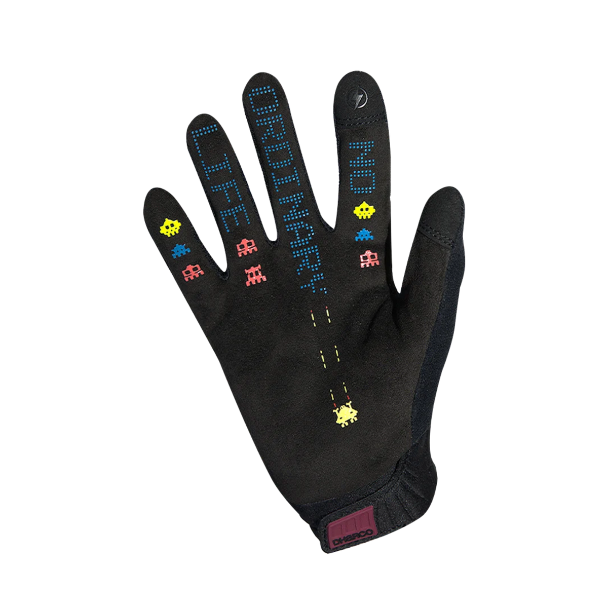 Palm view of DHaRCO Youth Race Glove in Sangria color with silicone grip for improved handlebar traction and bike control
