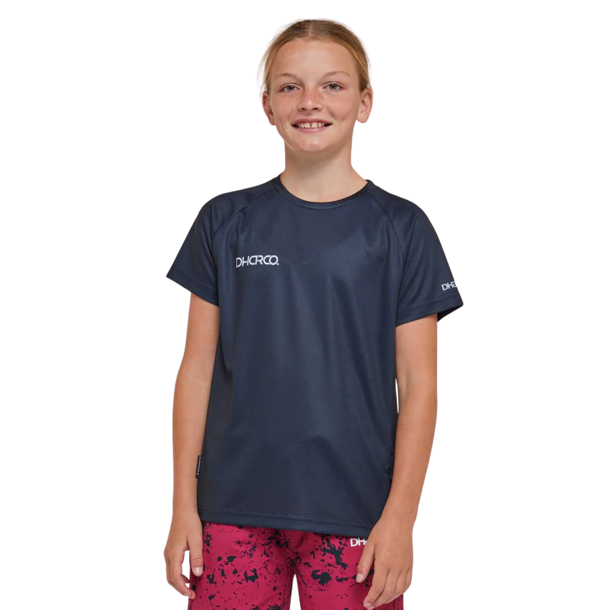 DHaRCO Youth Short Sleeve Jersey in Funnelweb design with 100% recycled quick-dry fabric, mesh side panels and zip pocket