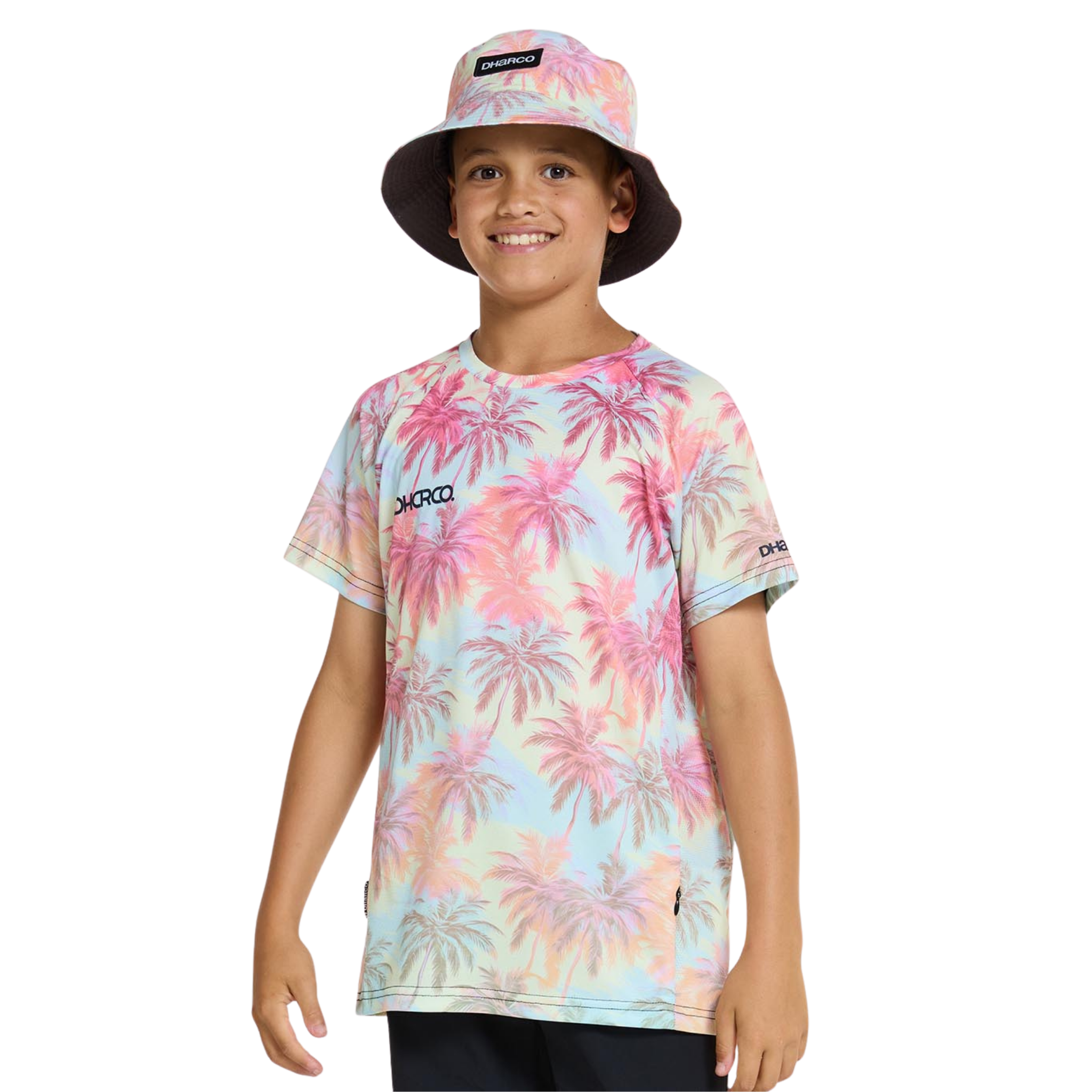 DHaRCO Youth Short Sleeve Jersey in Highball design with standard boxy body fit designed for comfortable mountain bike movement