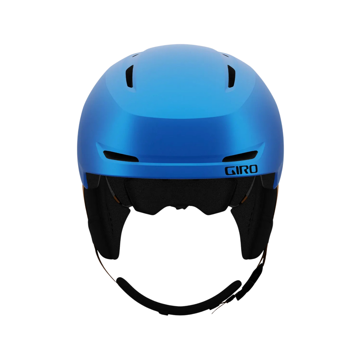 Front view of Giro Spur kids snow helmet in Blue Shreddy Yeti with lightweight In-Mold construction and soft comfortable interior