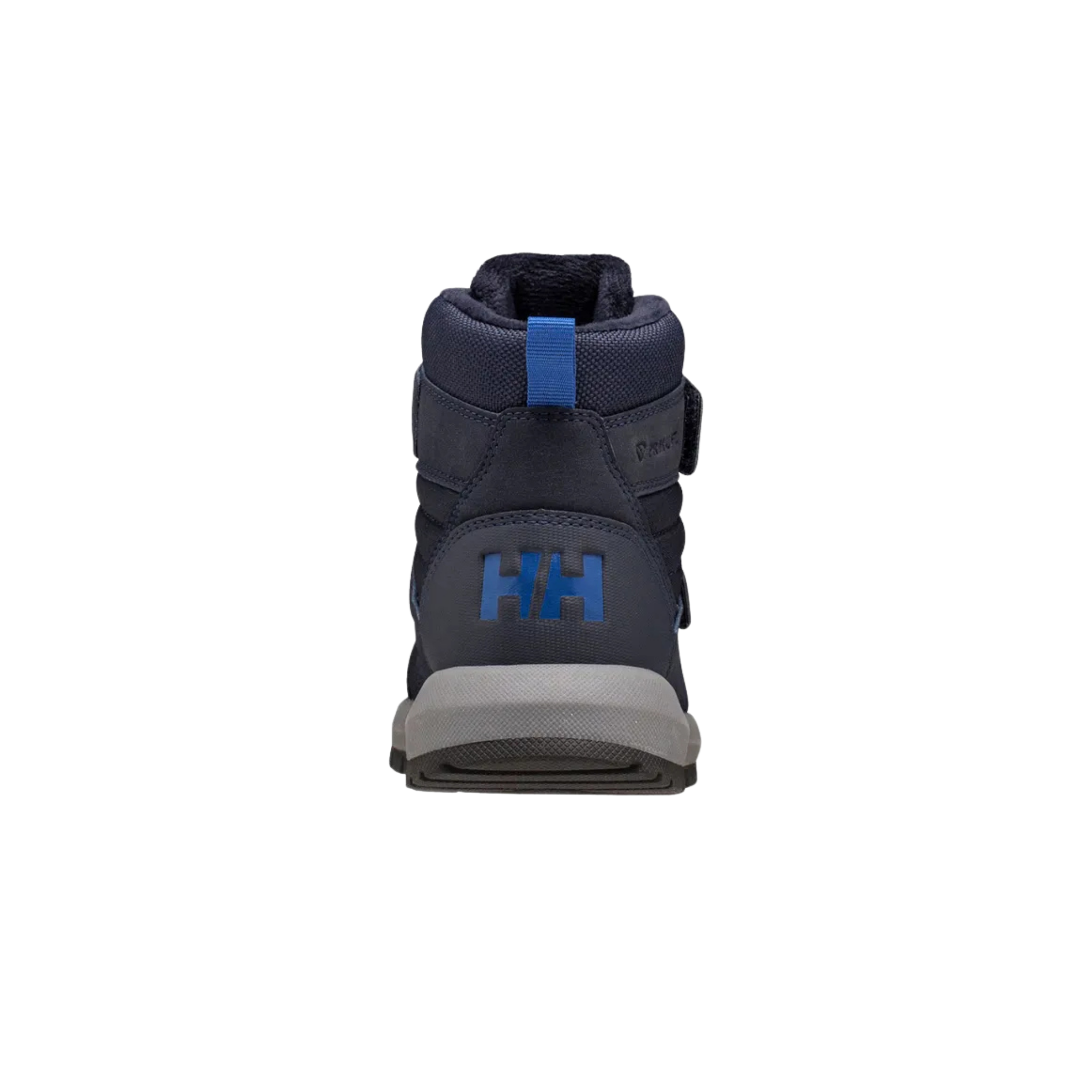 Rear view of Helly Hansen Bowstring Winter Boot High Top in Navy / Cobalt with reinforced collar, recycled lining and waterproof construction