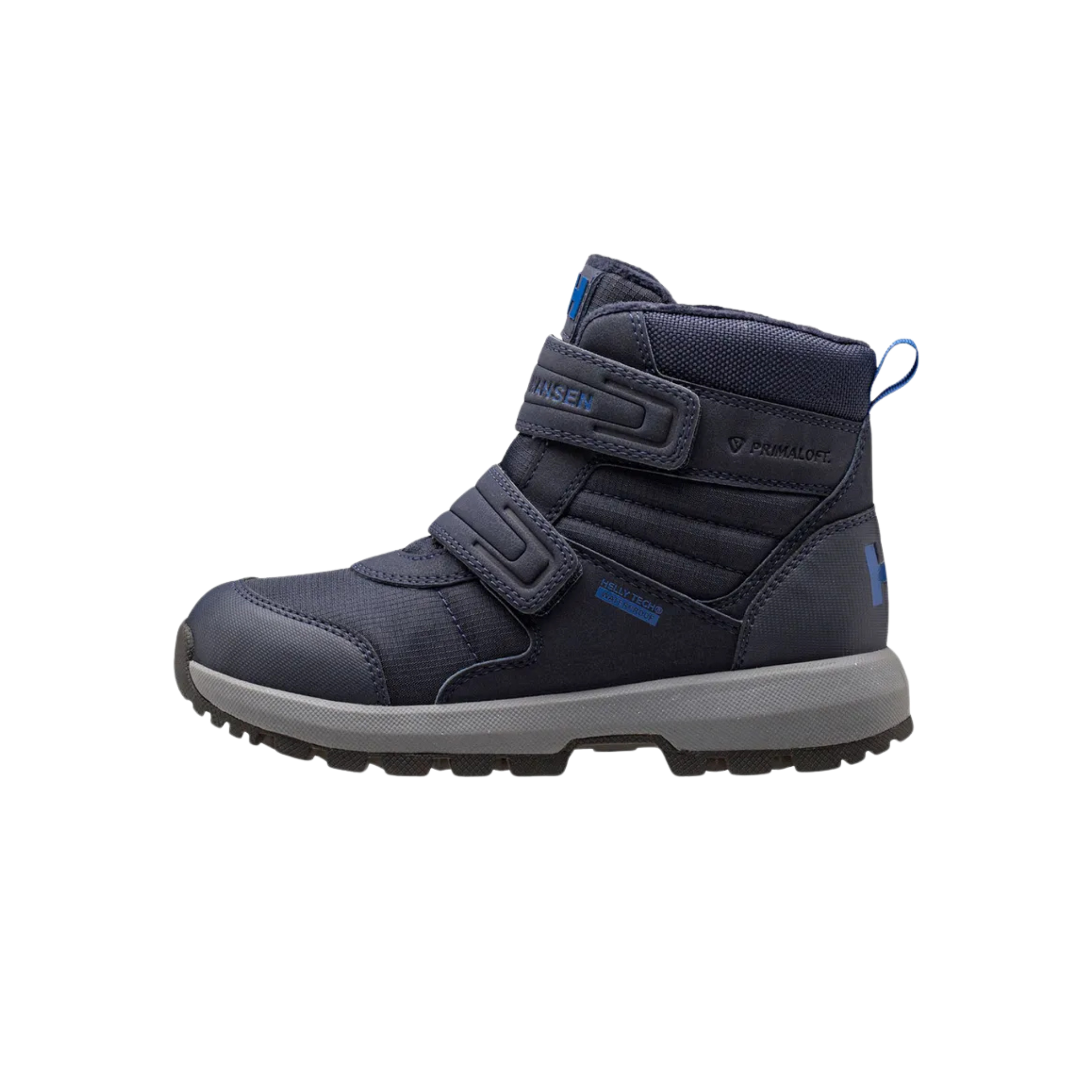 Side view of Helly Hansen Bowstring Winter Boot High Top in Navy / Cobalt with HELLY TECH waterproofing, HH Pro Guard and 200g insulation
