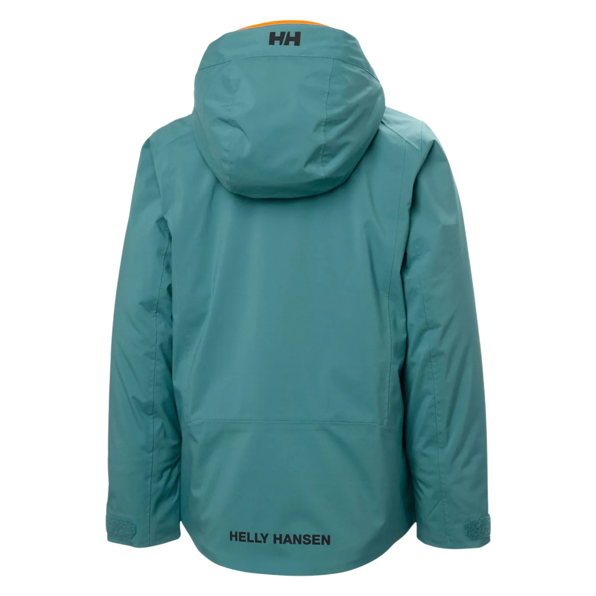 Rear view of Helly Hansen Jr Alpha Ski Jacket in Opal Green with lightweight PrimaLoft Black Eco insulation