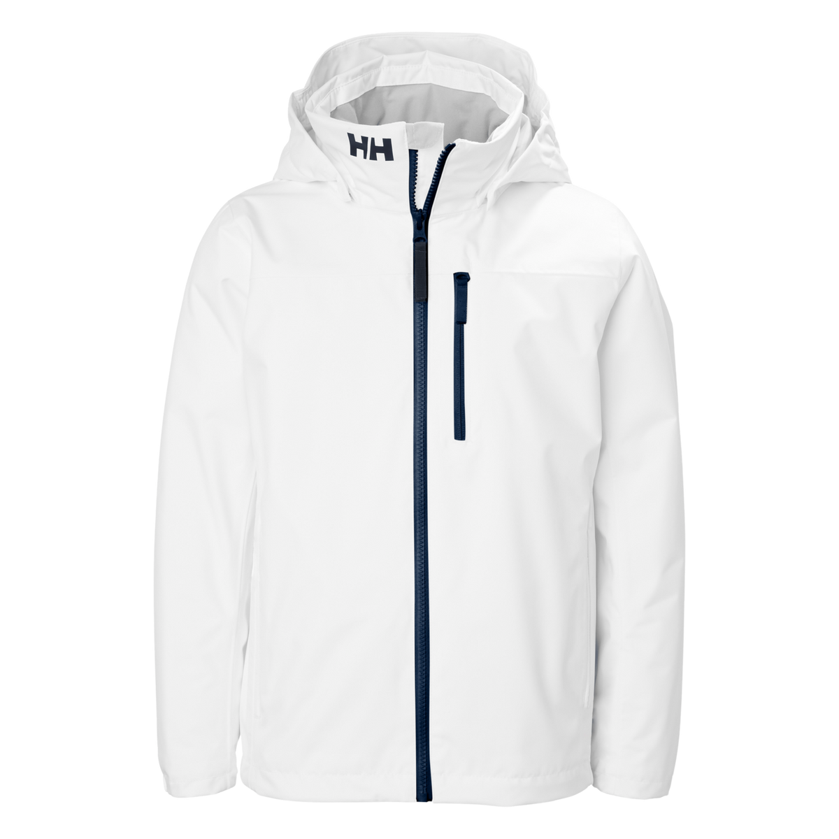 Helly Hansen Jr Crew Midlayer 2.0 Unisex Jacket in White with HELLY TECH Protection, fleece lining and packable detachable hood