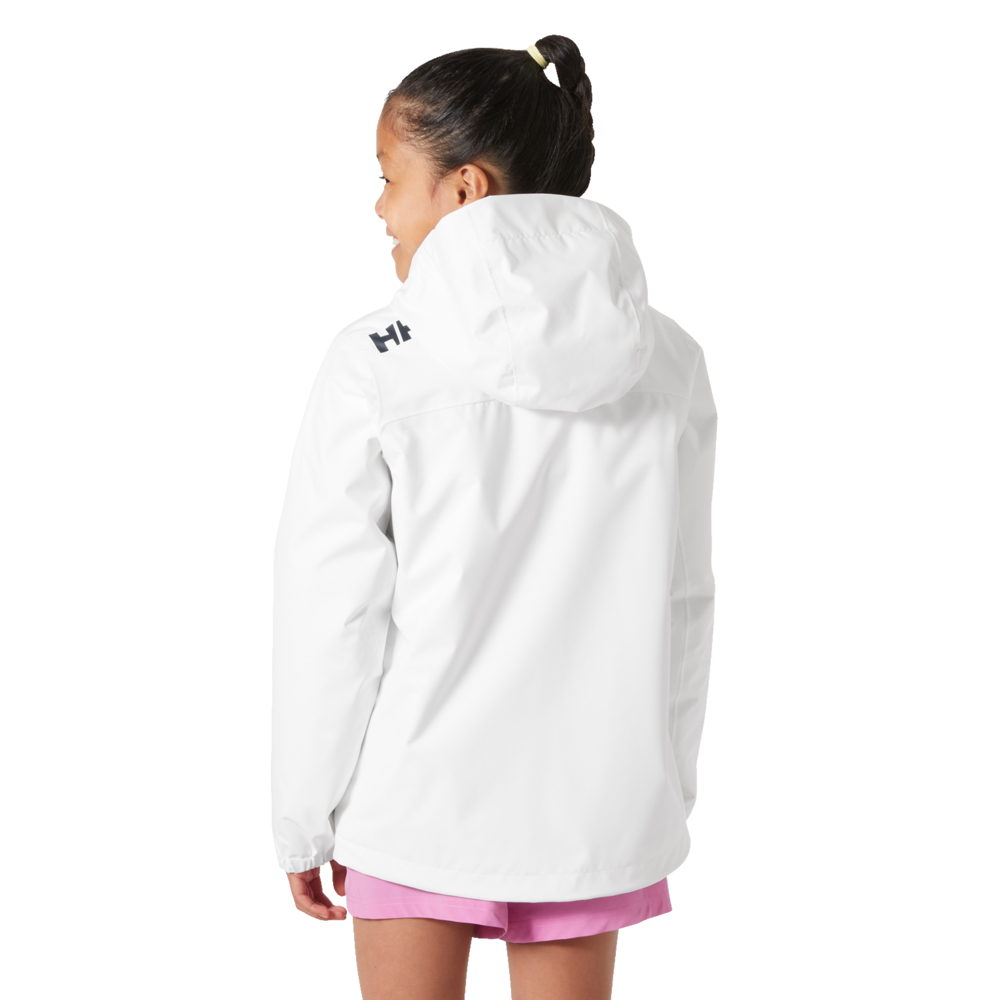 Rear view of Helly Hansen Jr Crew Midlayer 2.0 Jacket with waterproof breathable construction and adjustable hem