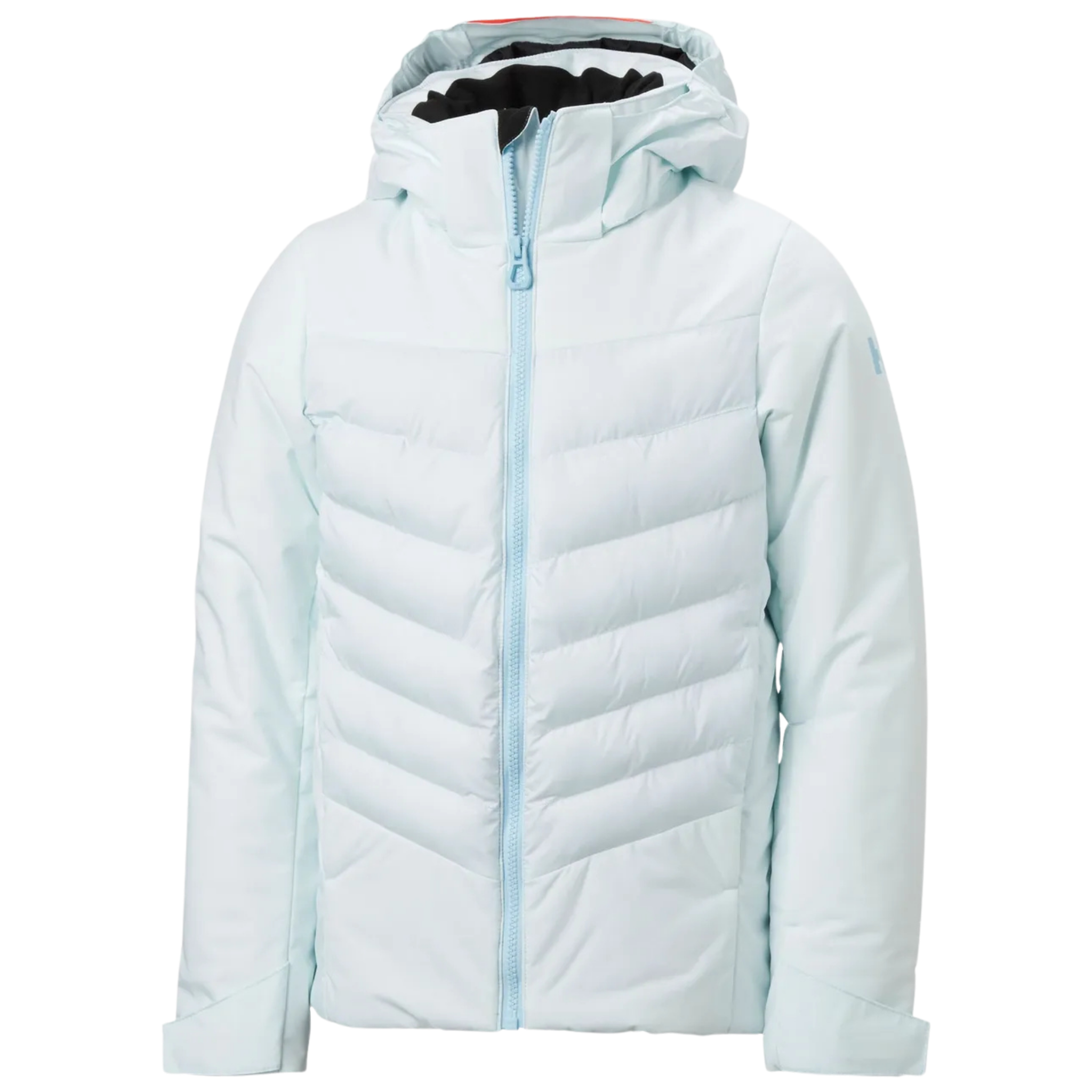 Helly Hansen Jr Girl Astra Jacket in Icicle color with synthetic insulation, critically taped 2-layer construction, RECCO and adjustable powder skirt