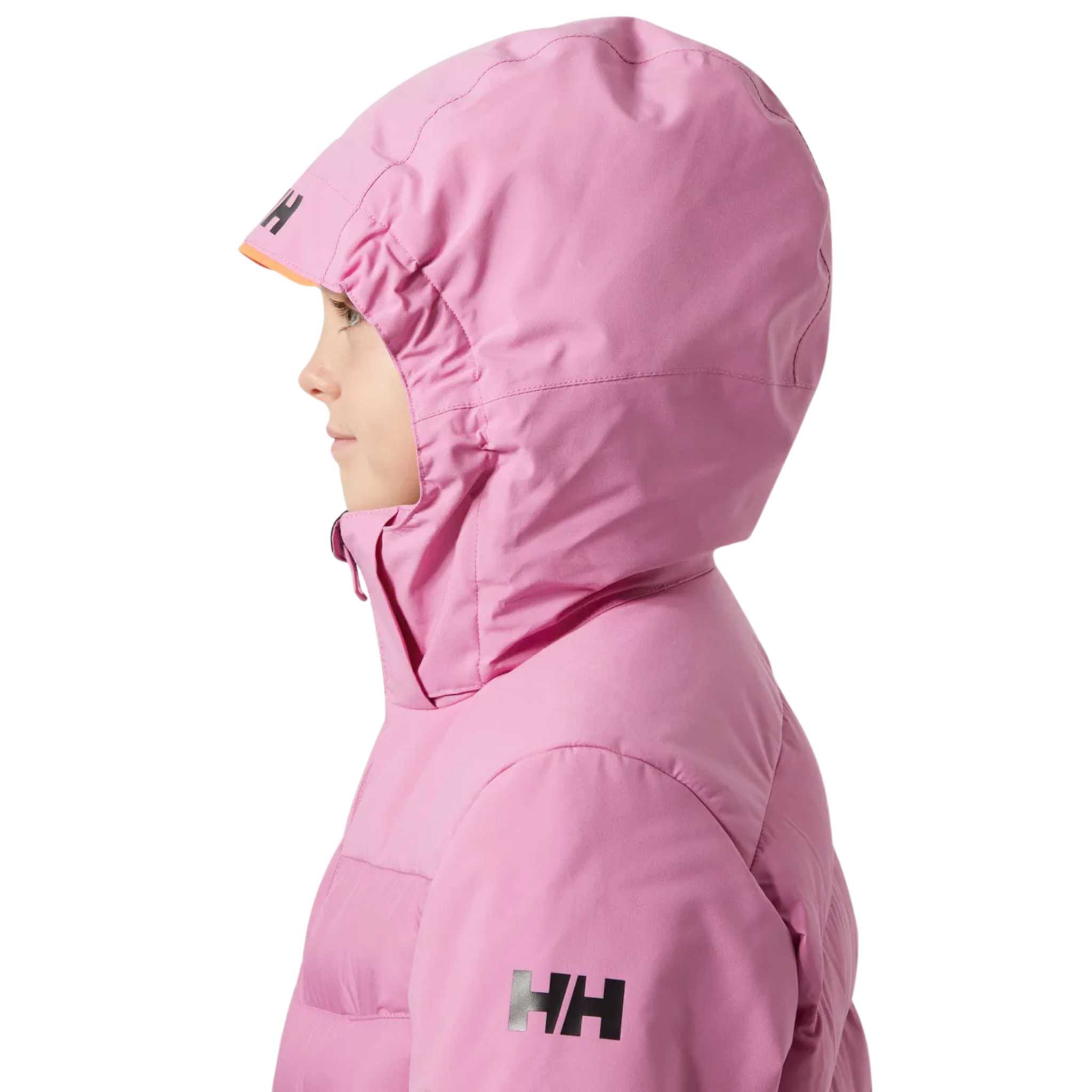 Side view of Helly Hansen Jr Girl Astra Jacket with adjustable cuffs, wrist gaiters and warm synthetic insulation