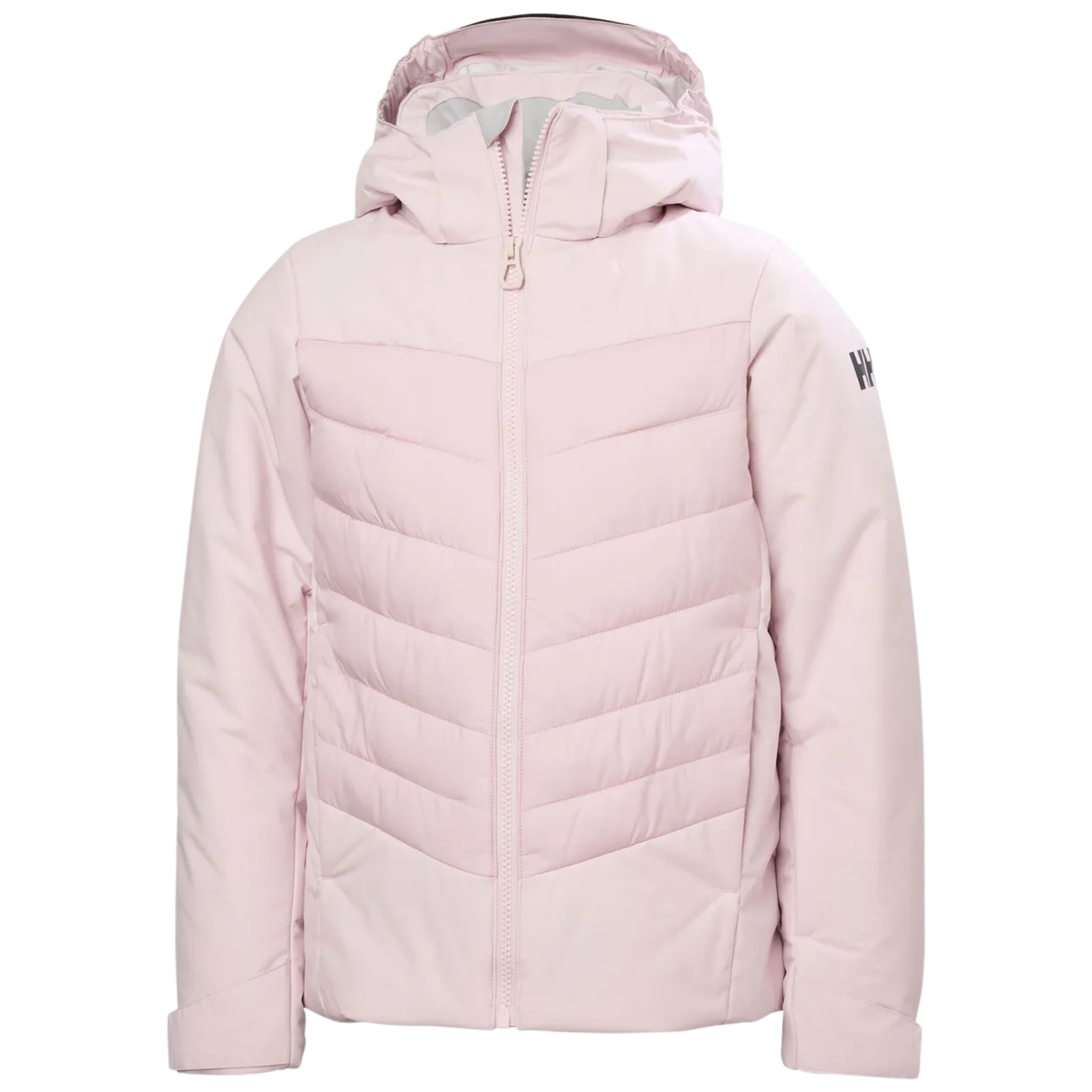 Helly Hansen Jr Girl Astra Jacket in Pinkshake color with synthetic insulation, critically taped 2-layer construction, RECCO and adjustable powder skirt