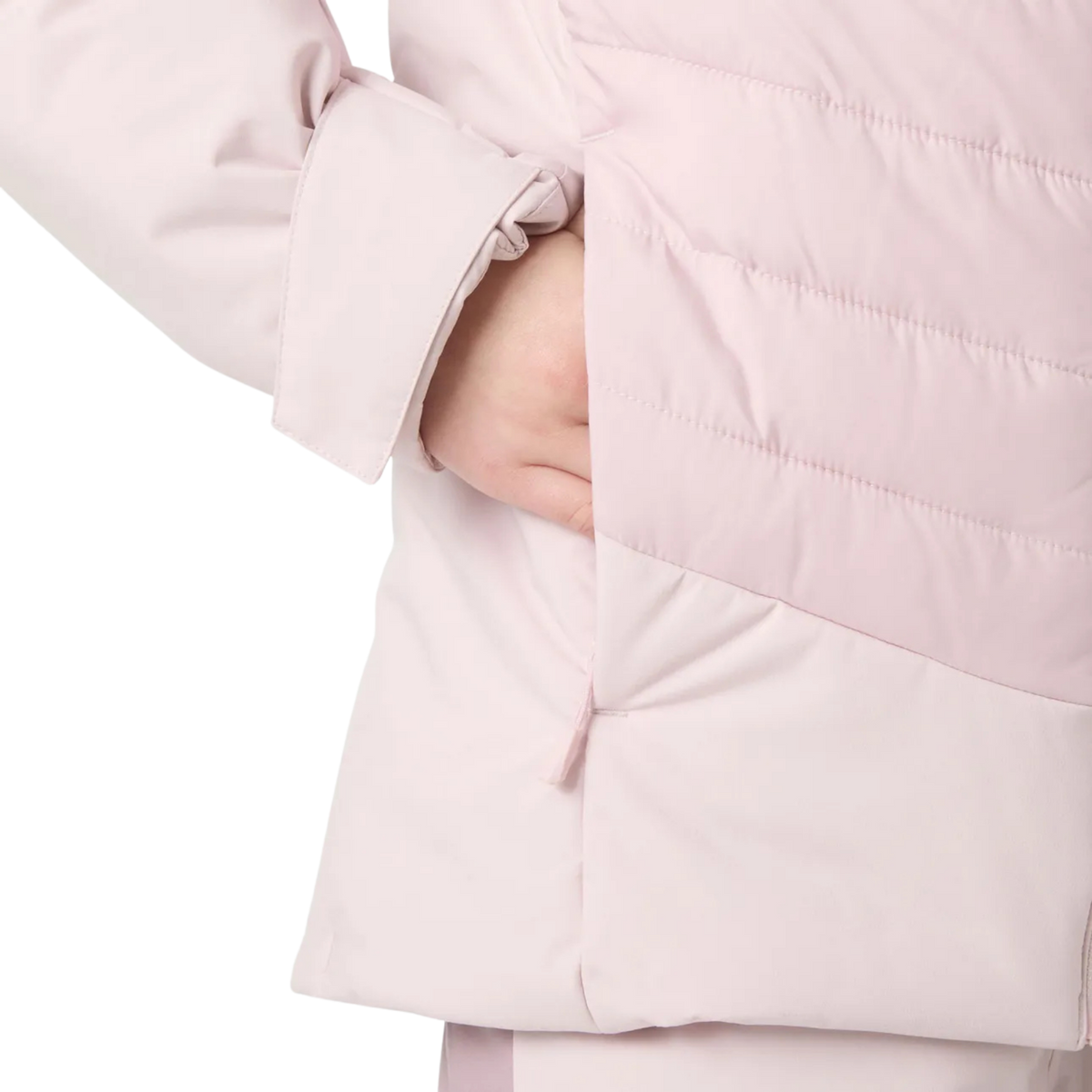 Helly Hansen Jr Girl Astra Jacket in Pinkshake color with secure zippered hand pocket with soft fleece lining for warmth and storage