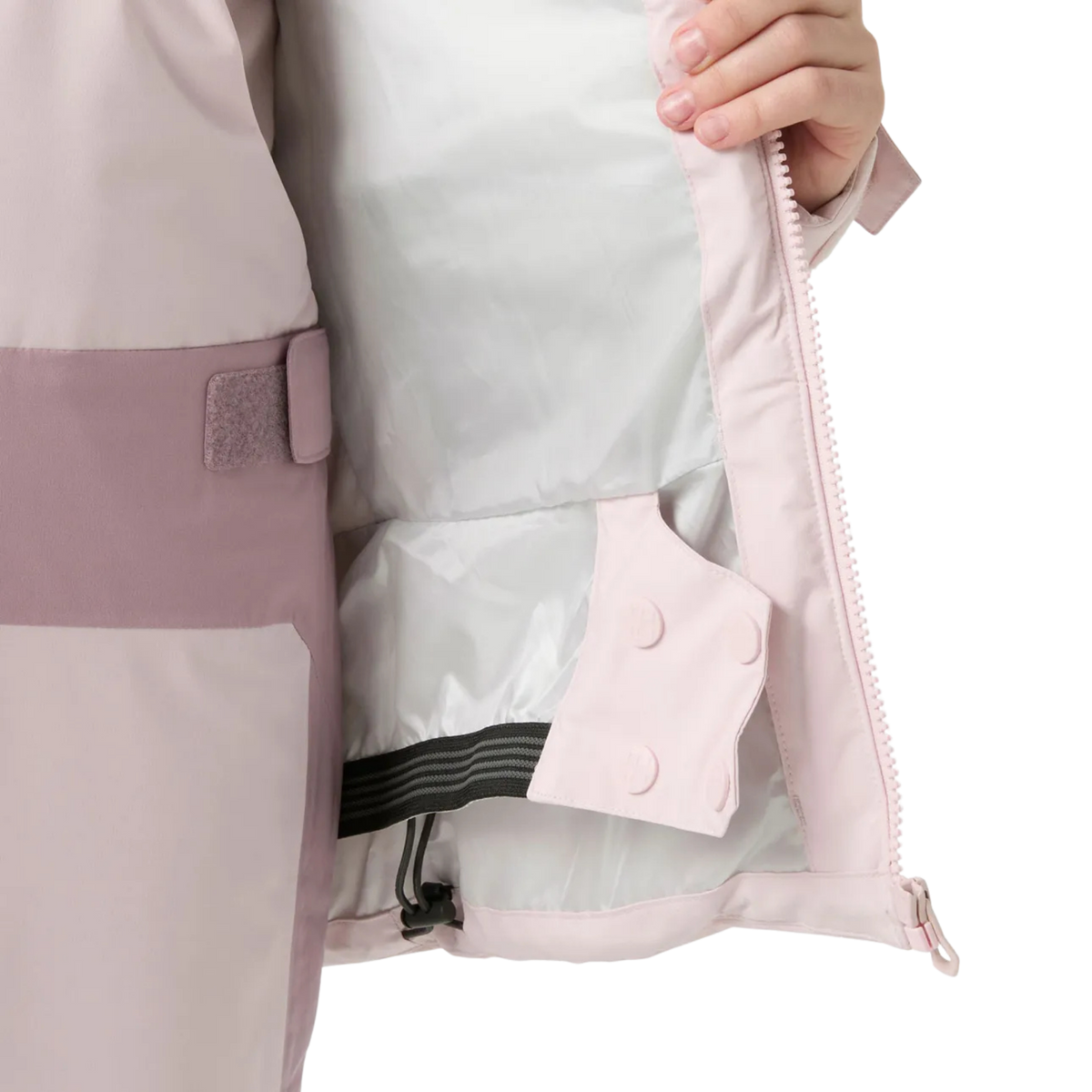 Helly Hansen Jr Girl Astra Jacket adjustable powder skirt designed to help keep snow out during skiing and snow play