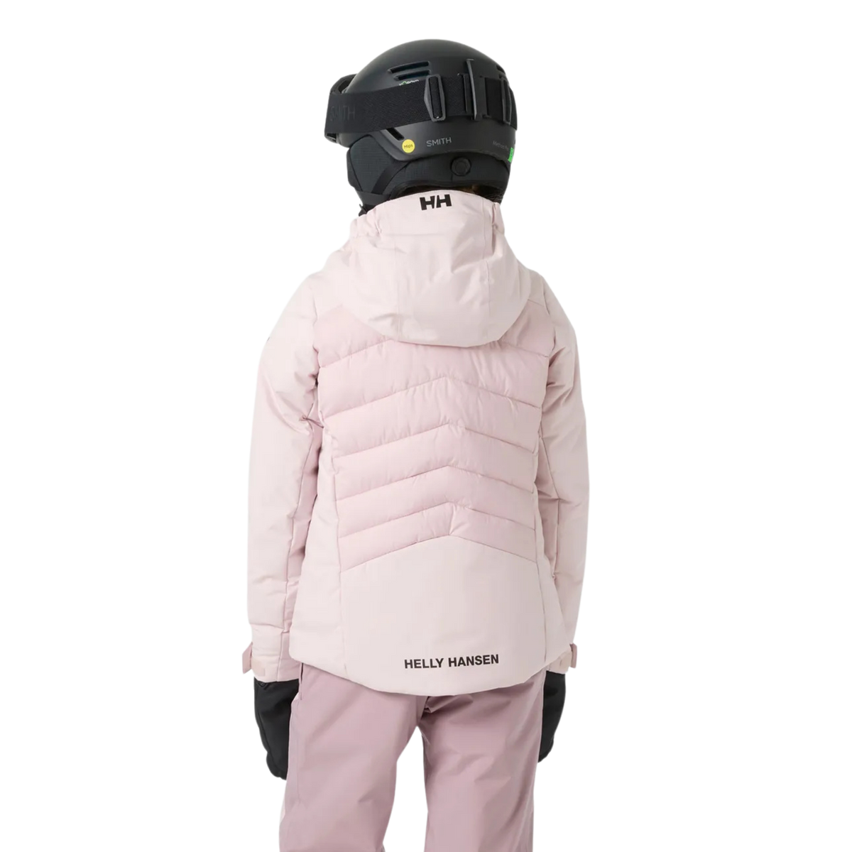 Rear view of Helly Hansen Jr Girl Astra Jacket with insulated 2-layer construction, adjustable hem and feminine ski fit