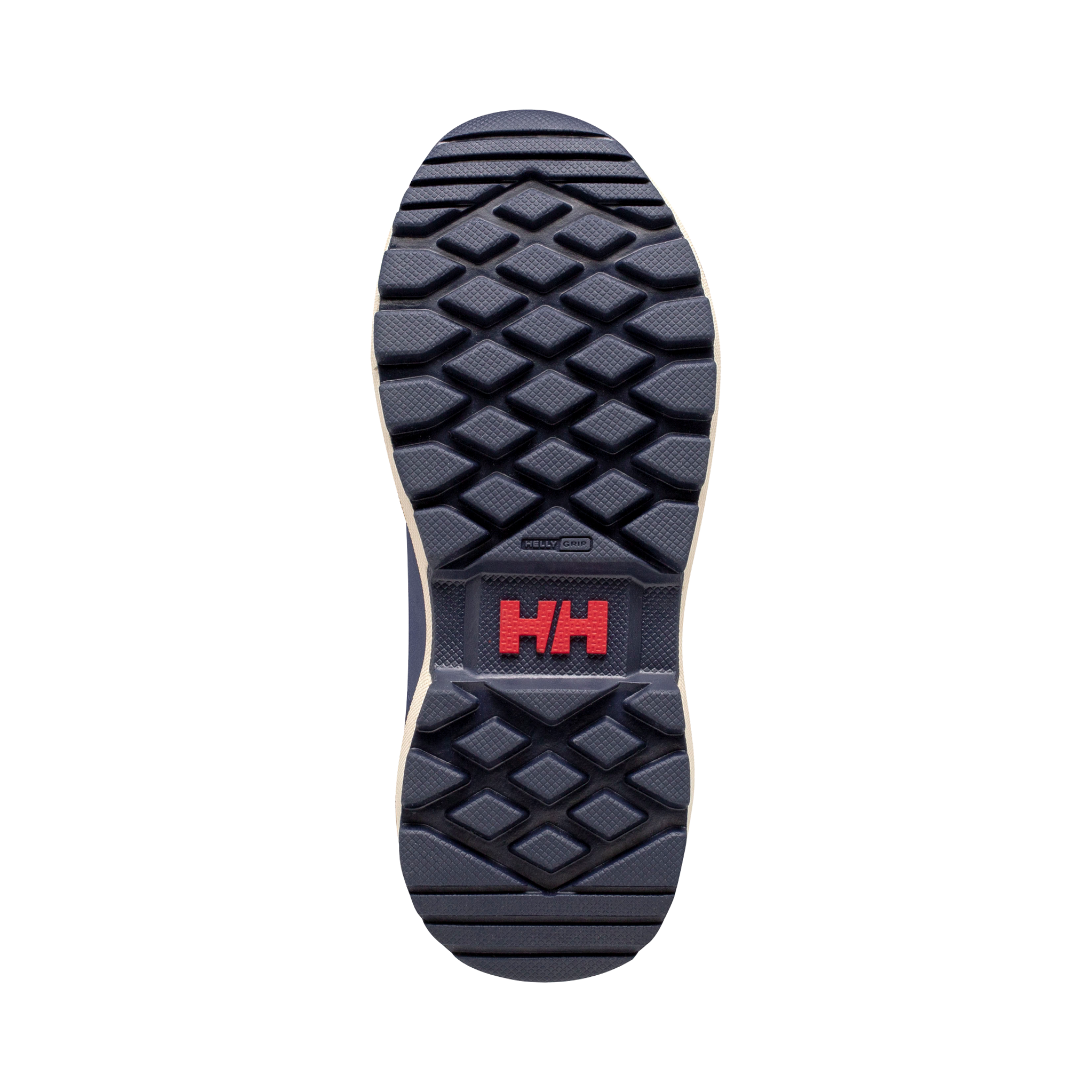 Sole view of Helly Hansen Jr Silverton Winter Boots in Ocean / Mellow Grey with HH Max Grip traction outsole for slippery winter surfaces