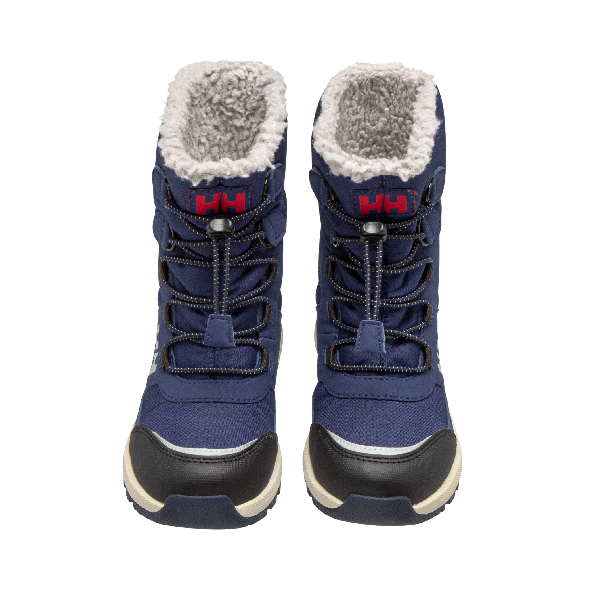 Top view of Helly Hansen Jr Silverton Winter Boots in Ocean / Mellow Grey with drawstring closure and warm faux-shearling lining