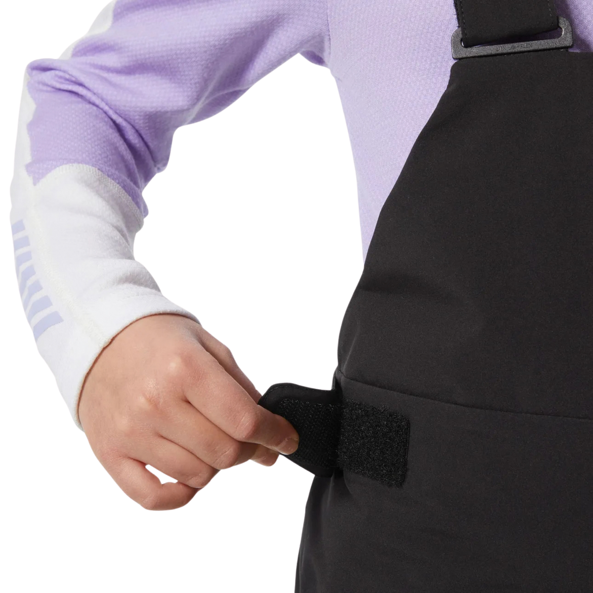 Helly Hansen Jr Stellar Bib Pants in Black with adjustable waist system designed to provide a comfortable fit for growing junior skiers