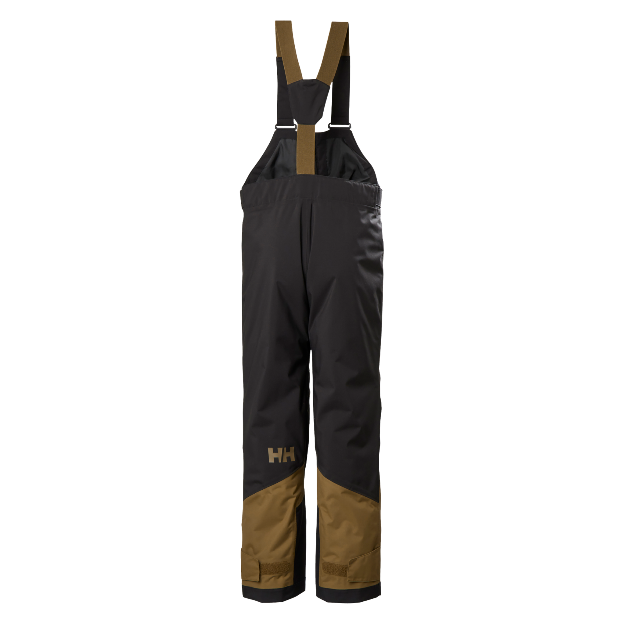 Rear view of Helly Hansen Jr Summit 2.0 Bib Pants in Black with adjustable elastic suspenders, insulated construction and unisex fit