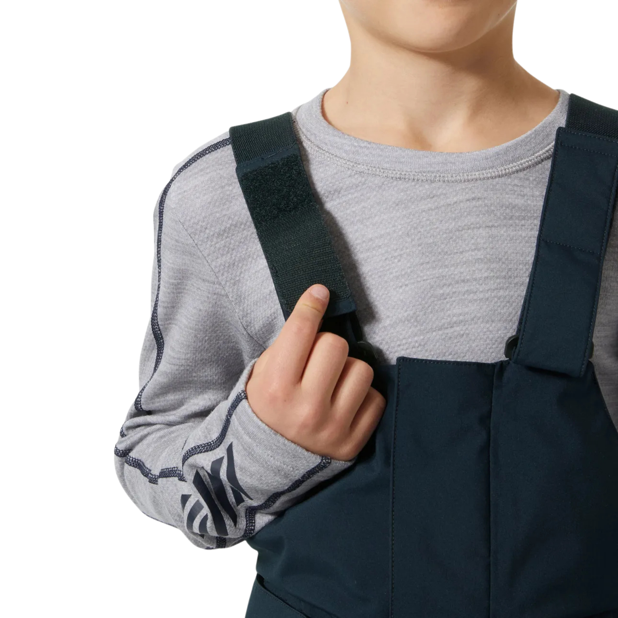 Helly Hansen Jr Summit 2.0 Bib Pants in Navy with adjustable elastic suspenders for a secure customizable fit