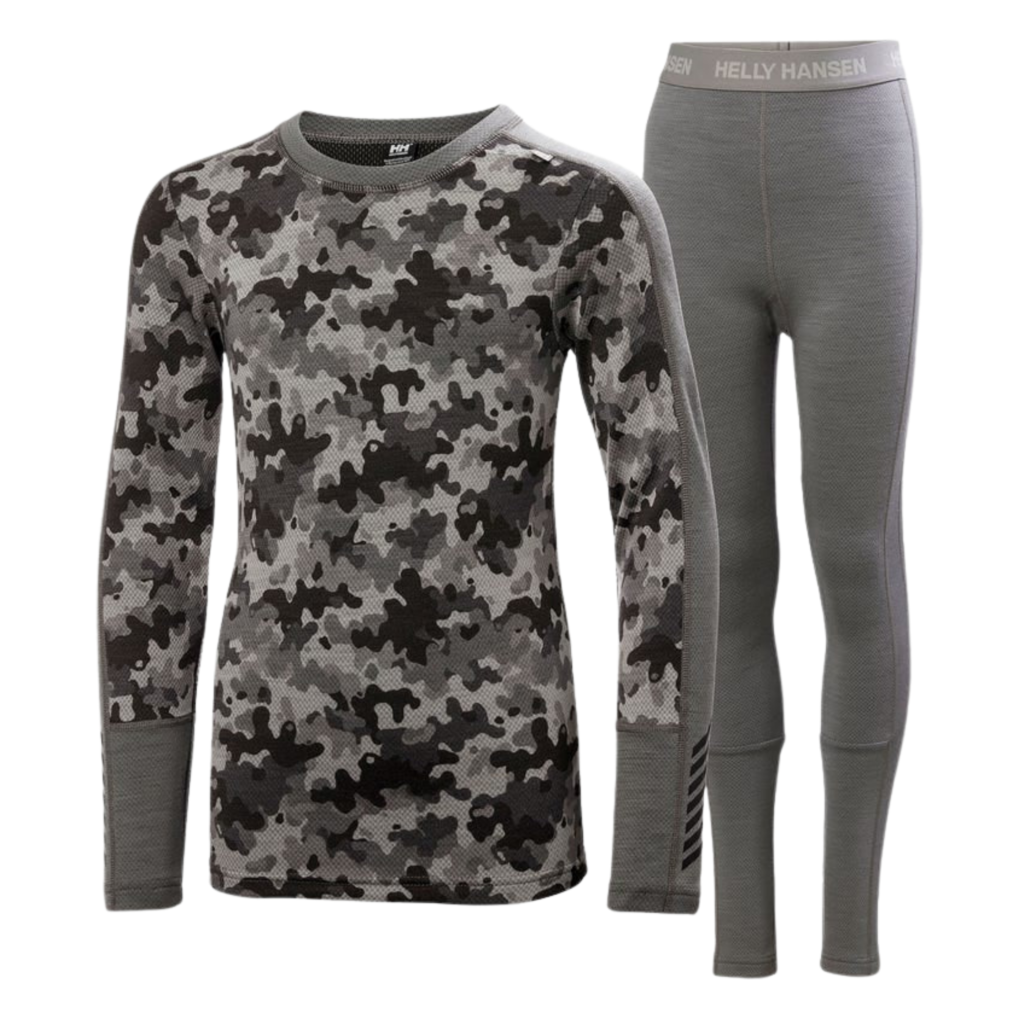 Helly Hansen Junior Graphic Lifa Merino Set in Concrete with 2-layer LIFA moisture-wicking technology, warm Merino wool and graphic print