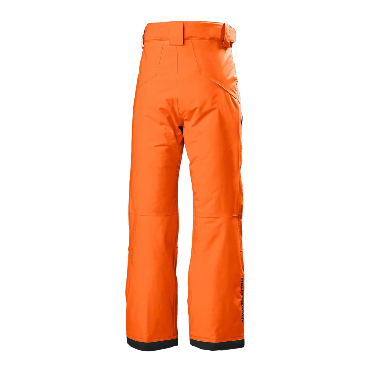 Rear view of Helly Hansen Junior Legendary Pants in Neon Orange with insulated construction, articulated fit and reinforced lower hems
