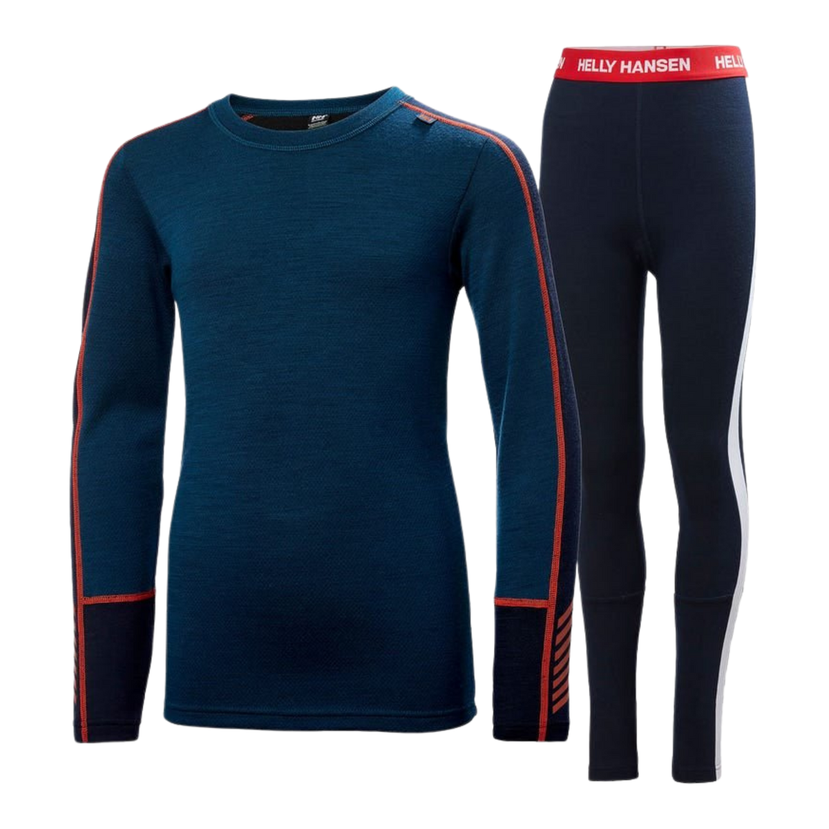 Helly Hansen Junior Lifa Merino Midweight Set in Deep Dive with 2-layer LIFA moisture-wicking technology, warm Merino wool and flatlock seams